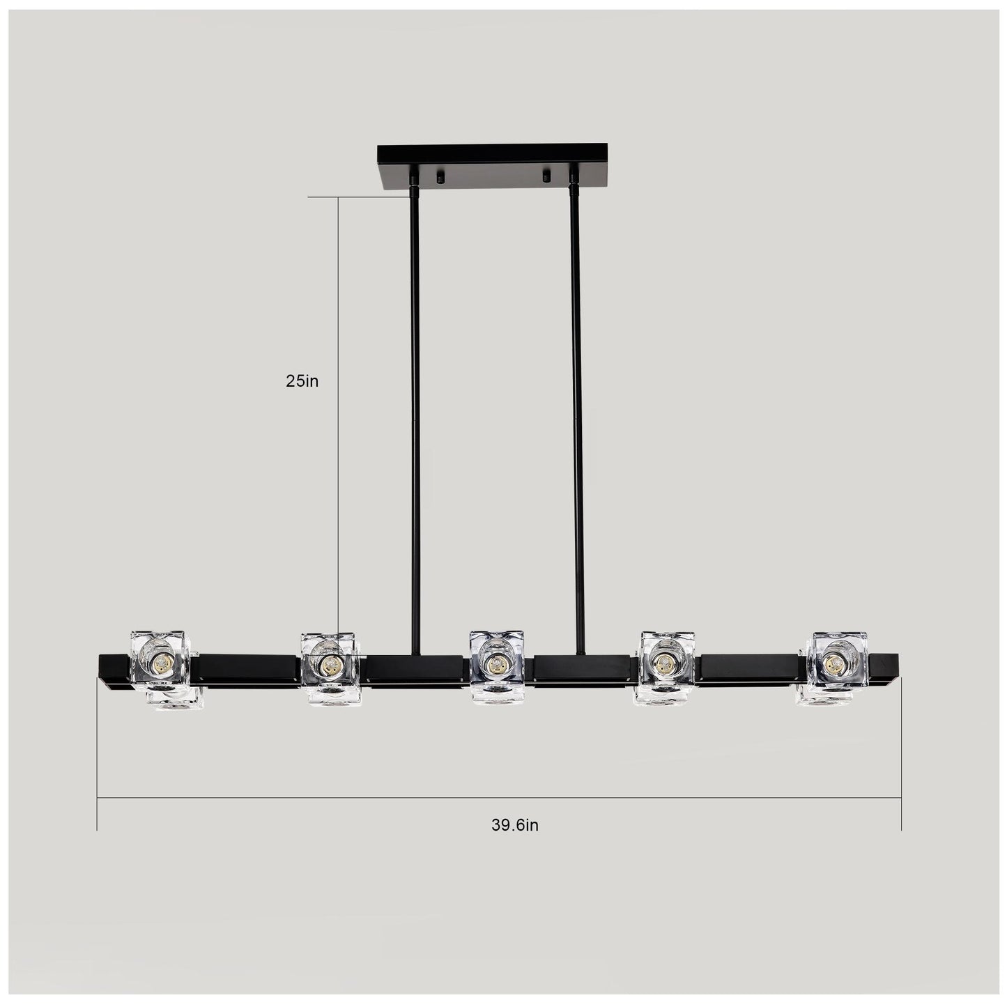 Rectangle Chandelier for Dining Room, 10-Light Black Farmhouse Linear Pendant Light Fixture, Modern Crystal Hanging Lighting Chandelier for Lobby, Kitchen, Bedroom, Living Room, Conference Room, Home