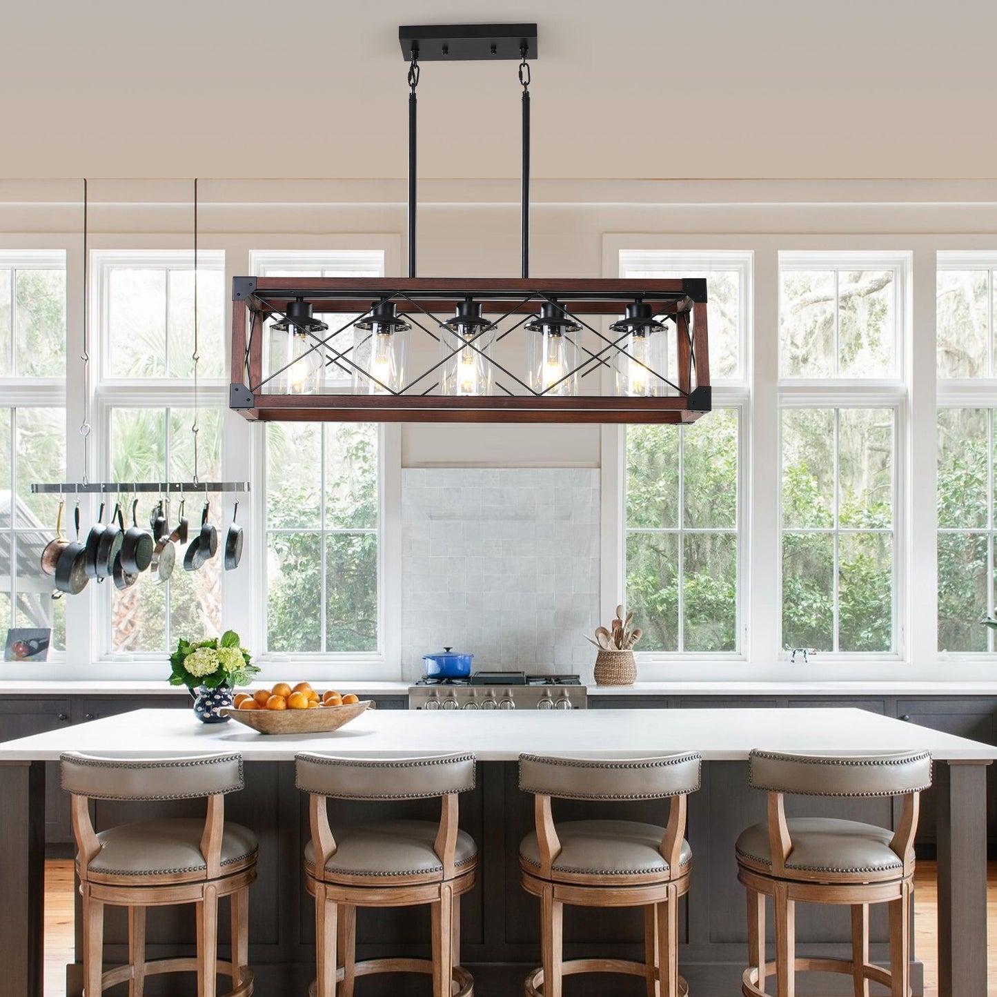 5-Light Retro Farmhouse Chandelier For Kitchen, Living room, Dining room Red and Black(No Bulbs) NEW SKU:W1340P206646