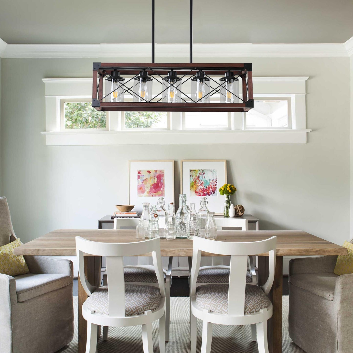 5-Light Retro Farmhouse Chandelier For Kitchen, Living room, Dining room Red and Black(No Bulbs) NEW SKU:W1340P206646
