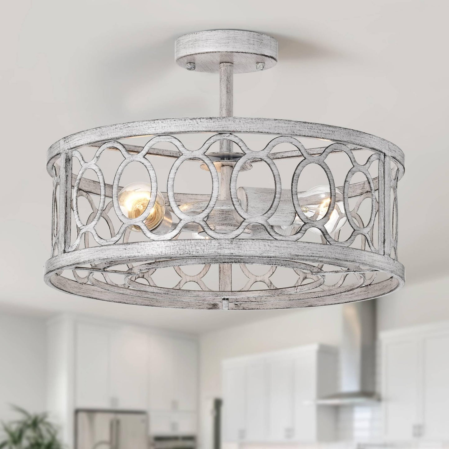 Flush Mount Ceiling Light Fixture Ceiling Mount,3 Light(E26 NO include Bulb) 18.11" Farmhouse Chandelier Modern Pendant Light Fixtures for Kitchen Lighting Fixture
