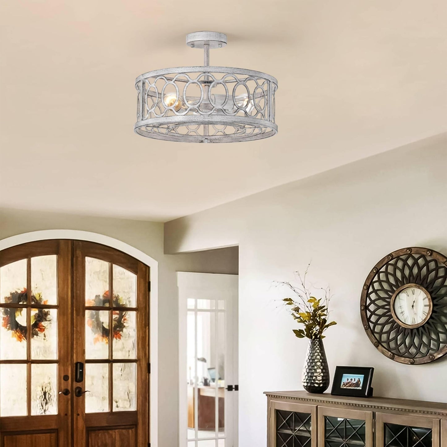 Flush Mount Ceiling Light Fixture Ceiling Mount,3 Light(E26 NO include Bulb) 18.11" Farmhouse Chandelier Modern Pendant Light Fixtures for Kitchen Lighting Fixture
