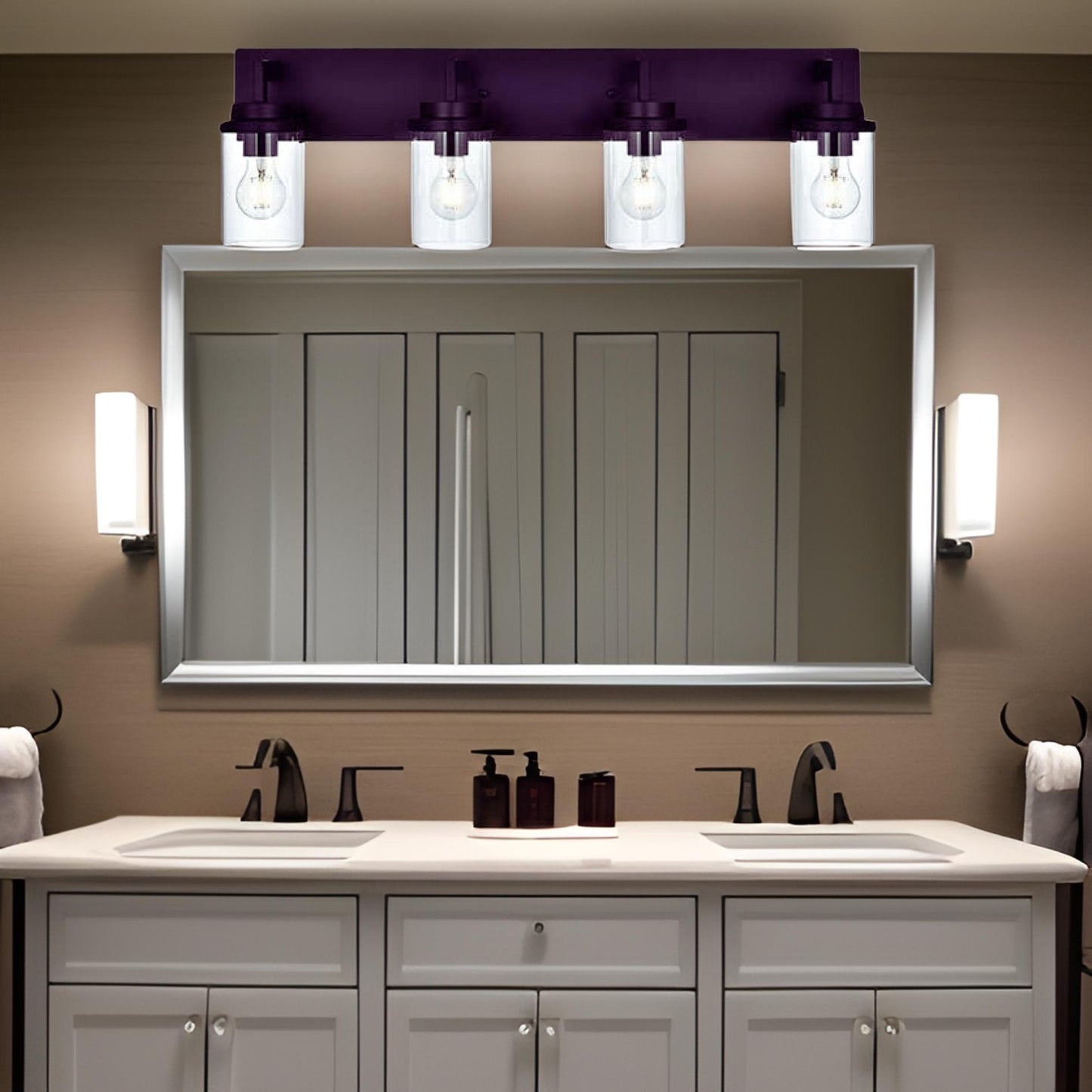 Modern Wall Bathroom Vanity Light Fixture 4 Light Oil Rubbed Bronze Metal with Clear Glass Shade,Industrial Vintage Farmhouse Wall Mount Lighting Sconce