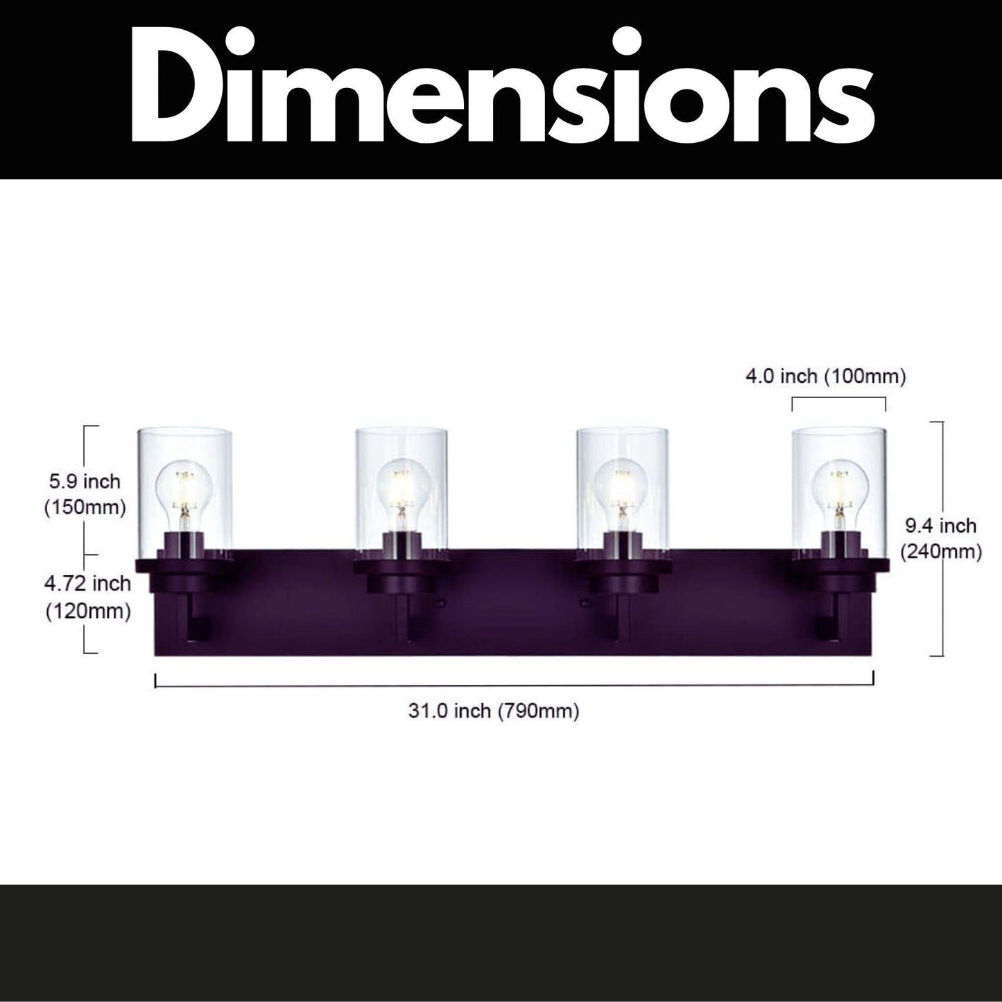 Modern Wall Bathroom Vanity Light Fixture 4 Light Oil Rubbed Bronze Metal with Clear Glass Shade,Industrial Vintage Farmhouse Wall Mount Lighting Sconce