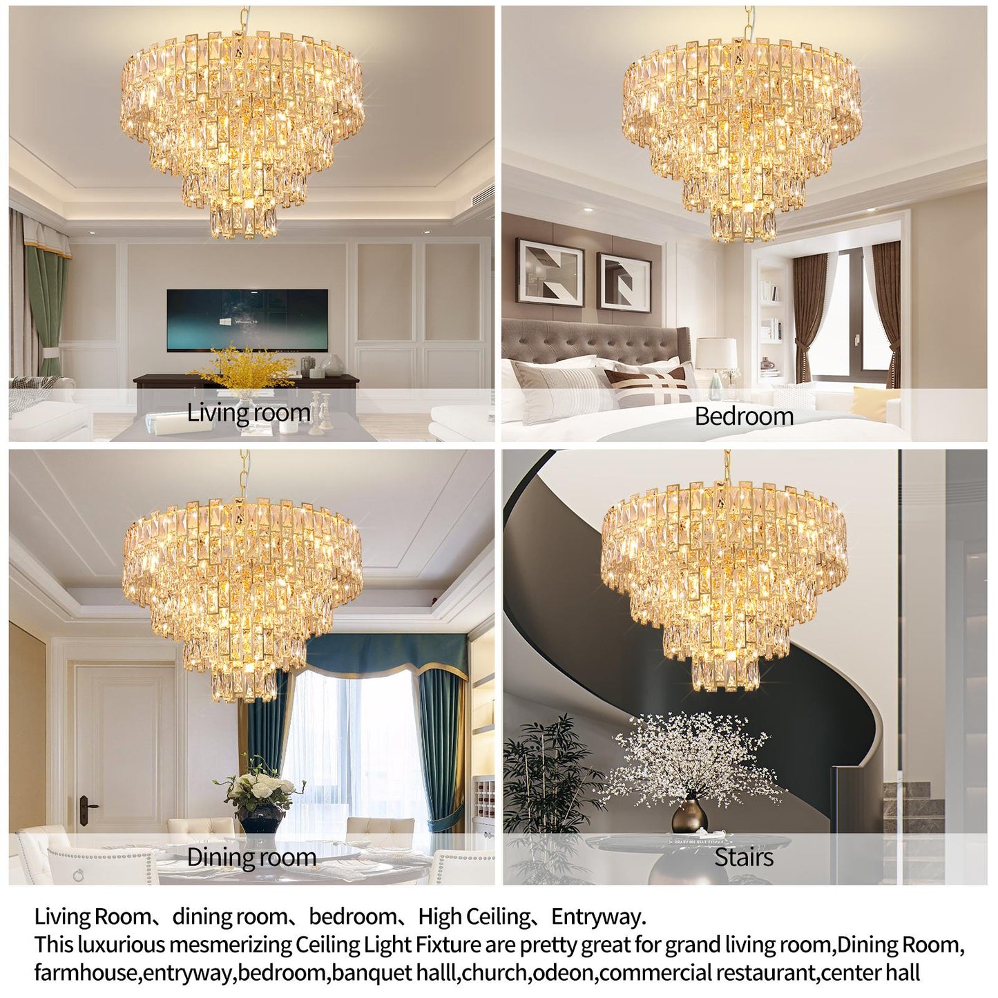 Gold Luxury Crystal Chandelier for Dining Room, 32-Inch Modern Ceiling Light, French Empire Style with Premium K9 Crystals, Elegant Gold Finish, Perfect for Living Room or Bedroom, 21-Light Fixture