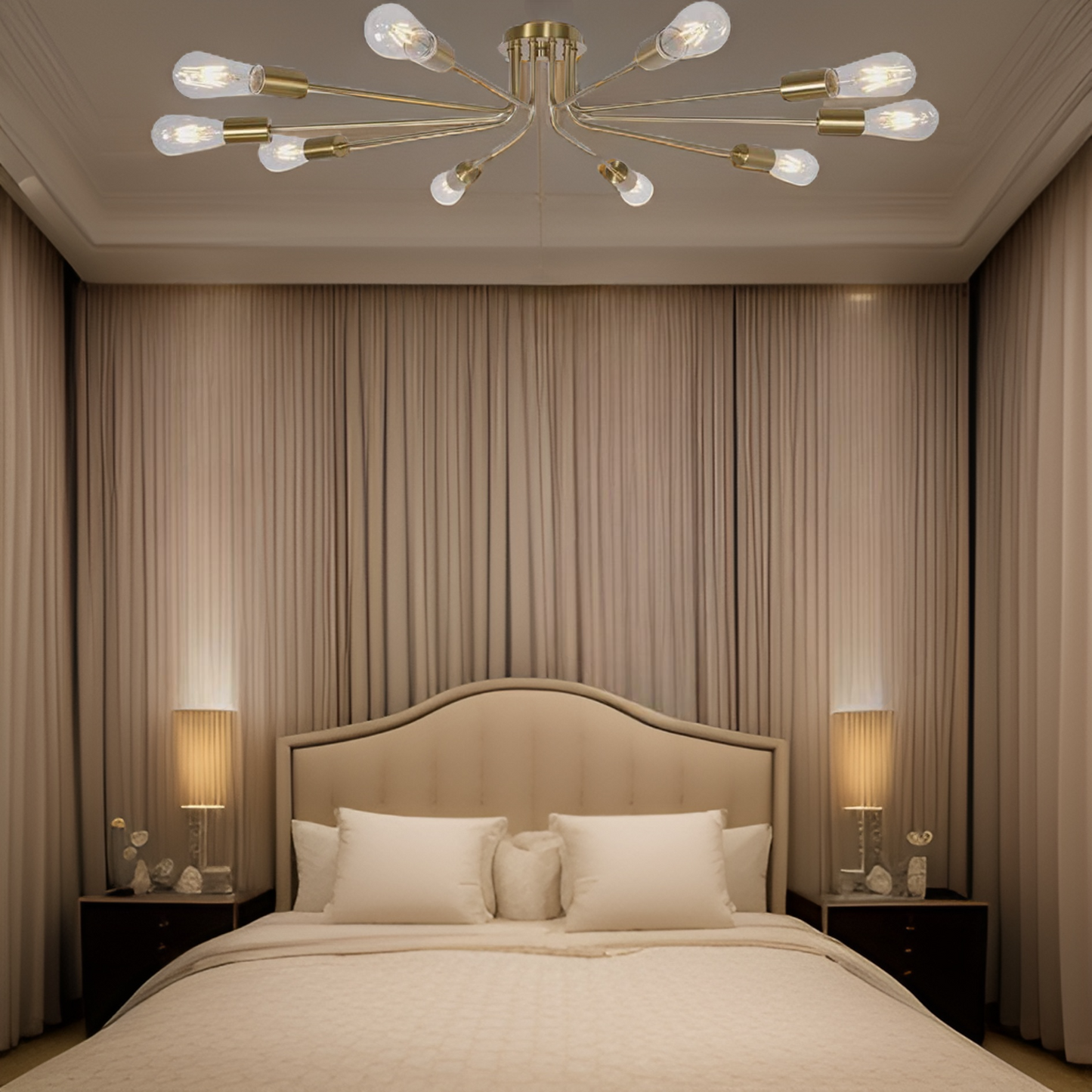 10 Light Sputnik Chandelier Brushed Gold Ceiling Light Semi Flush Mount Light Ceiling Lamp