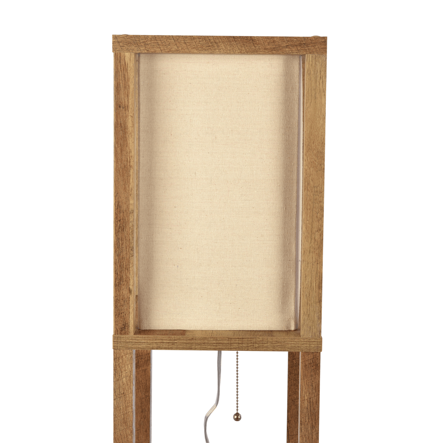 Pinnacle Shelf Floor Lamp For Bedroom/Living Room, Natural Wood with Long Shade