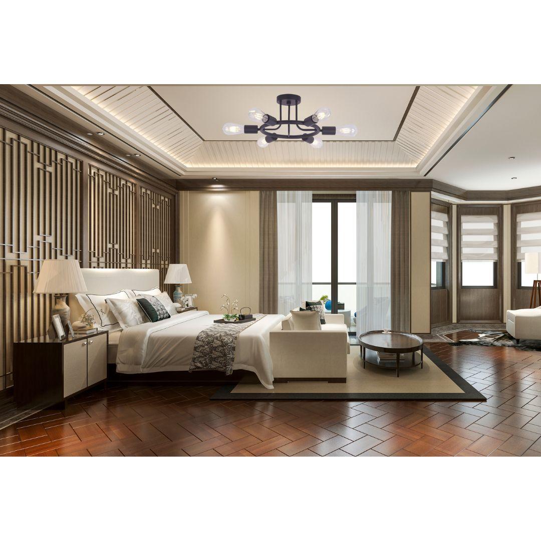 6 Light Modern Sputnik Lights Semi Flush Mount Ceiling Light Oil-Rubbed Bronze Finished