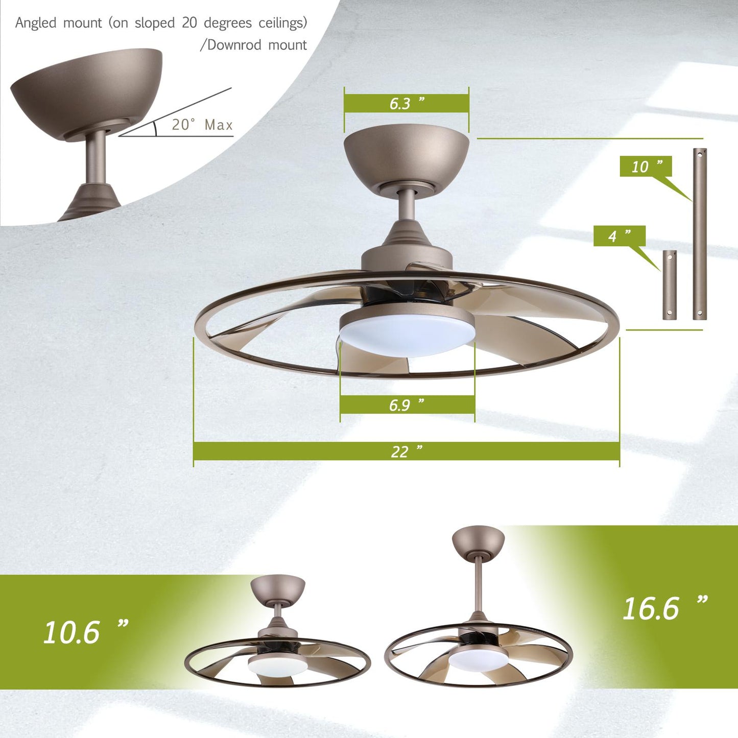 Light Pro 22 in. LED Indoor Coffee Smart Ceiling Fan with Remote Control