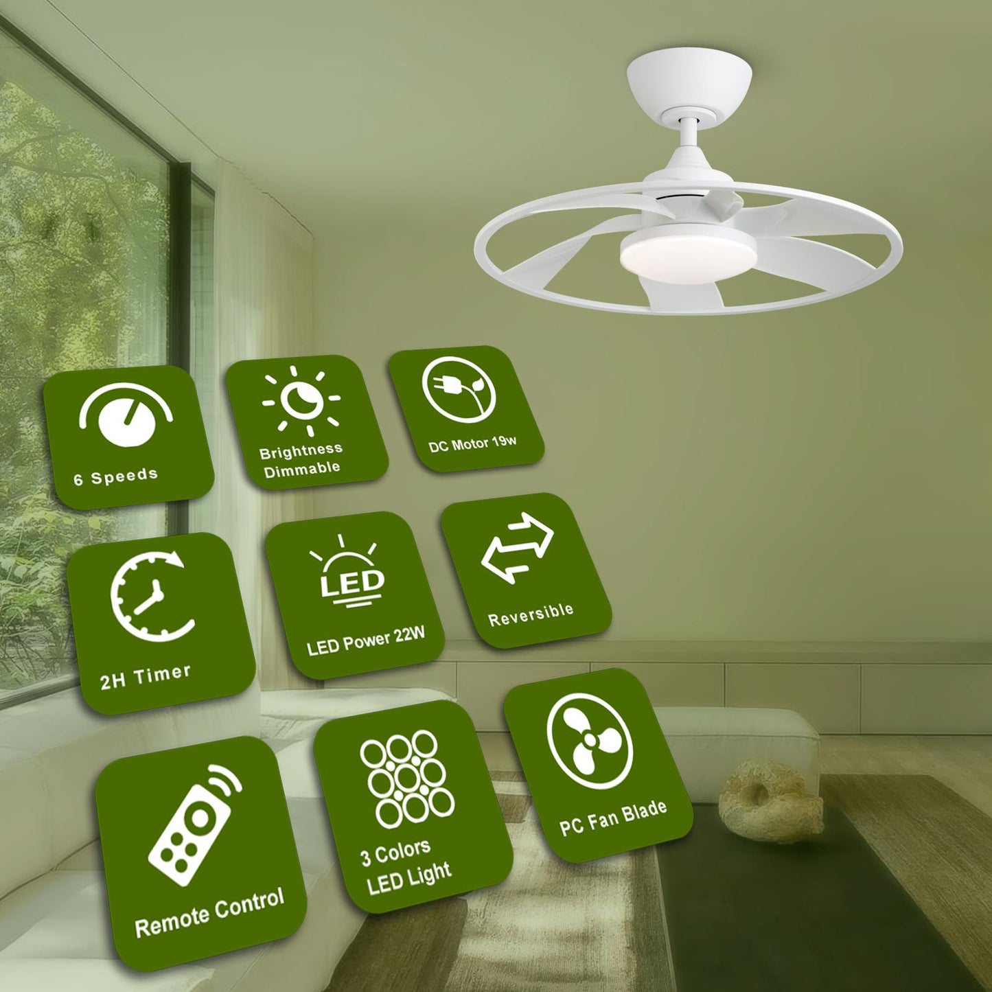 Light Pro 22 in. LED Indoor Matt white Smart Ceiling Fan with DC Motor
