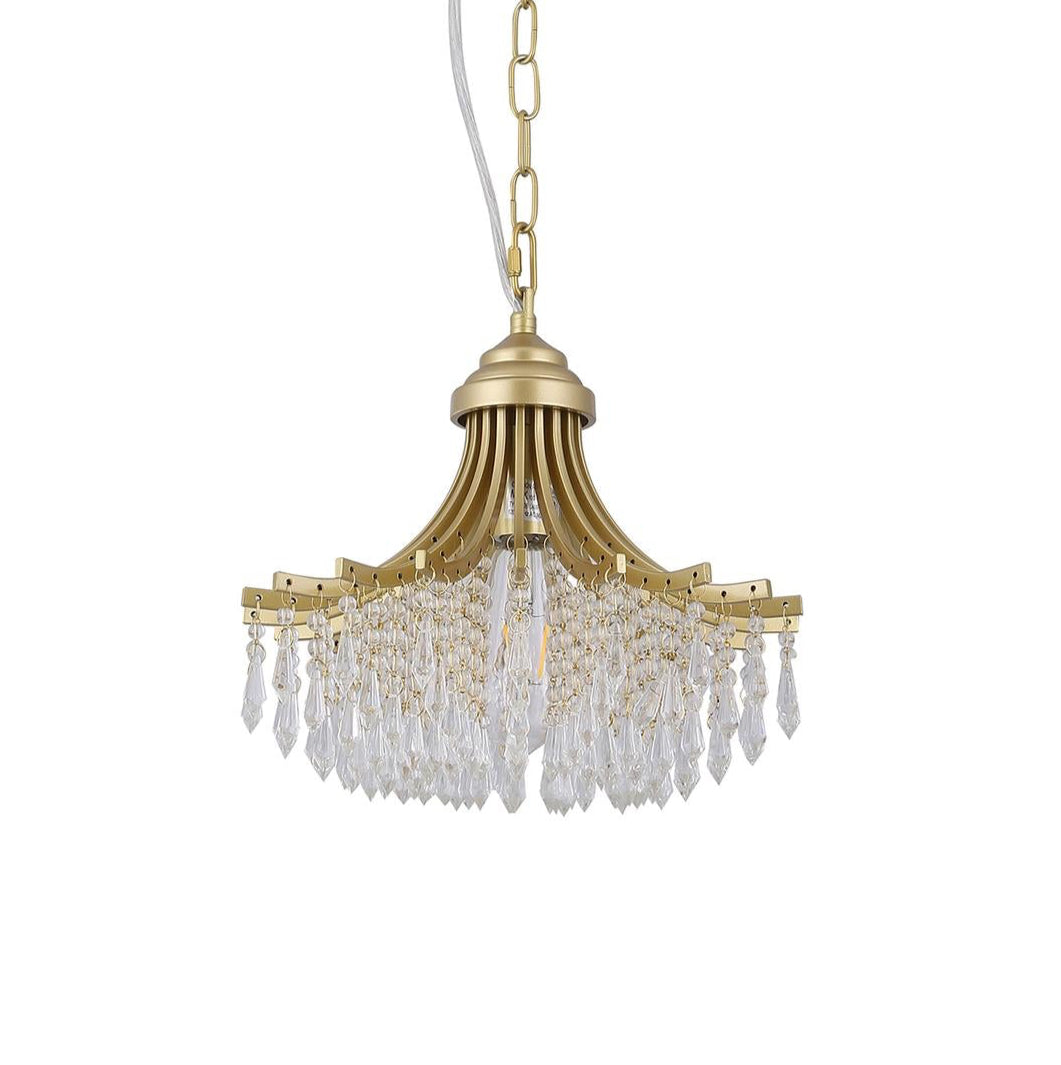 11.75" Dia X 10" H Single Bulb Matte Gold Glass Fan Shape Pendant Chandelier