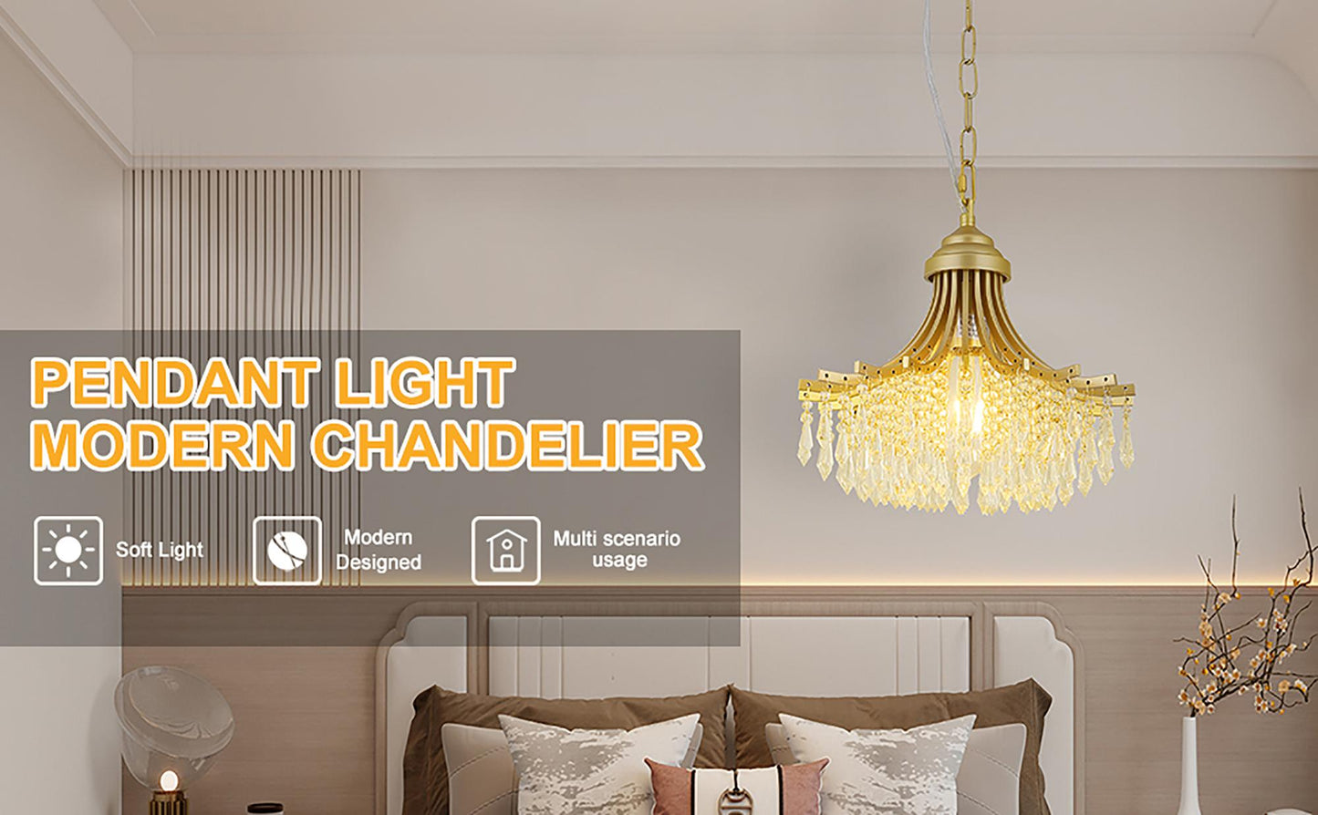 11.75" Dia X 10" H Single Bulb Matte Gold Glass Fan Shape Pendant Chandelier
