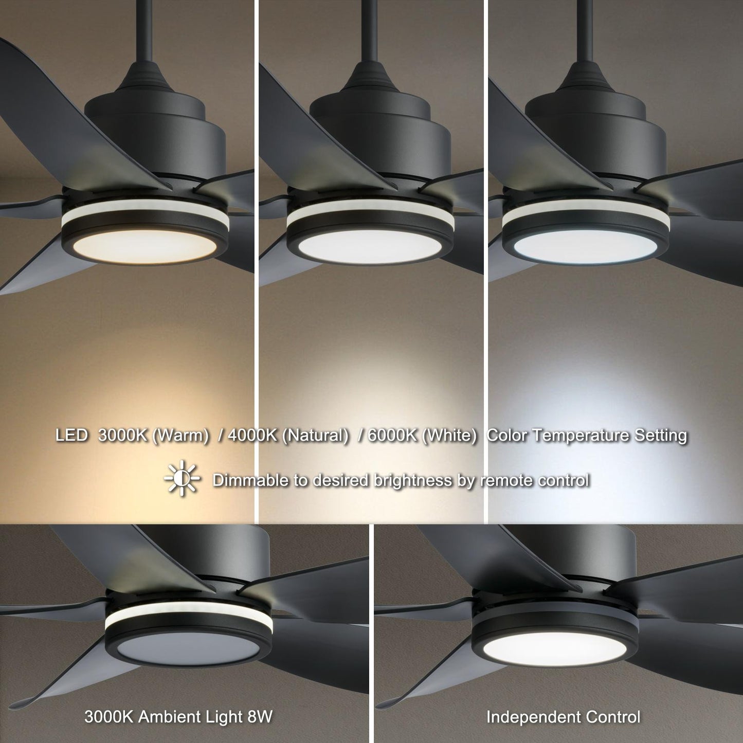 Light Pro 52 in. LED Indoor Jet Black Modern Ceiling Fan with DC Motor