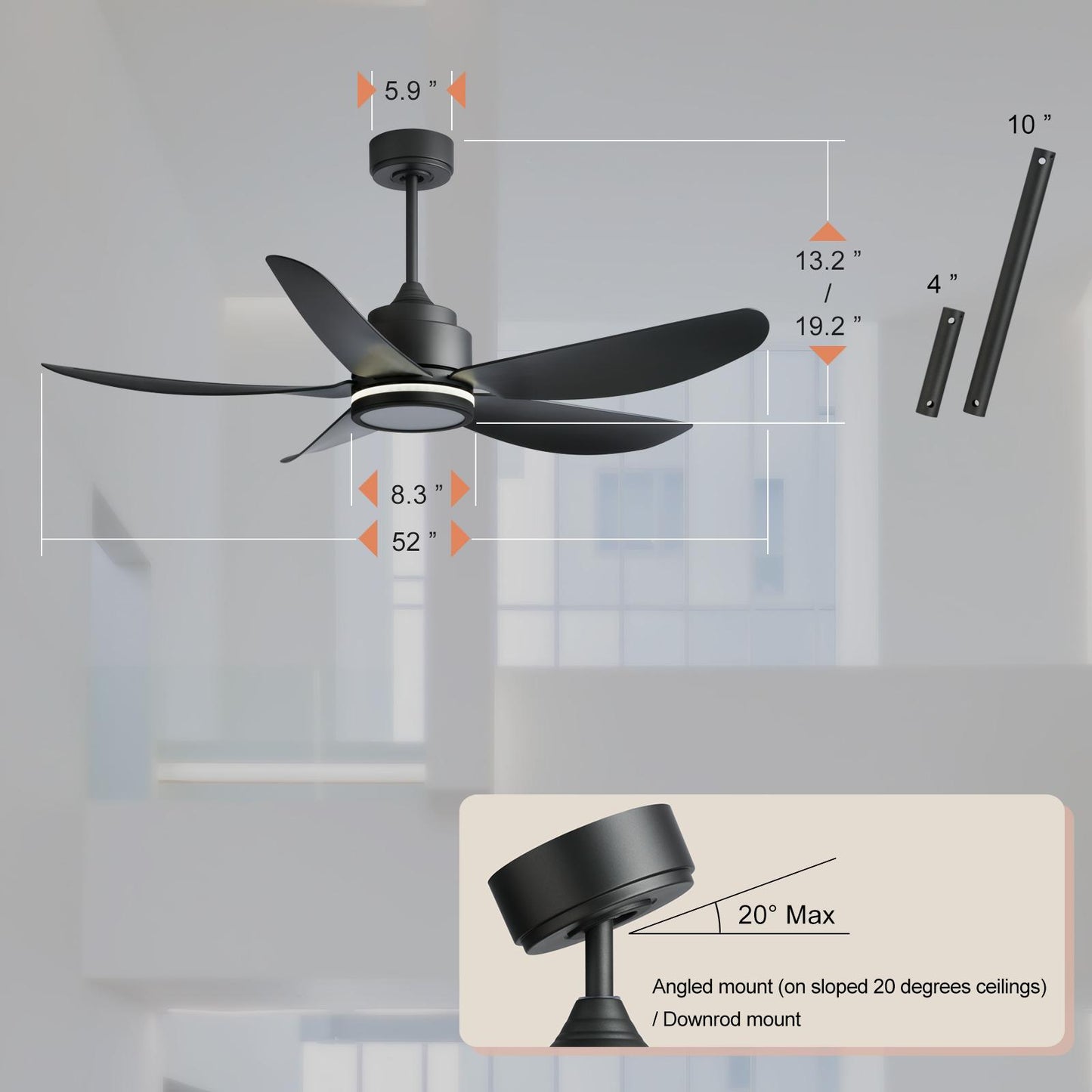Light Pro 52 in. LED Indoor Jet Black Modern Ceiling Fan with DC Motor