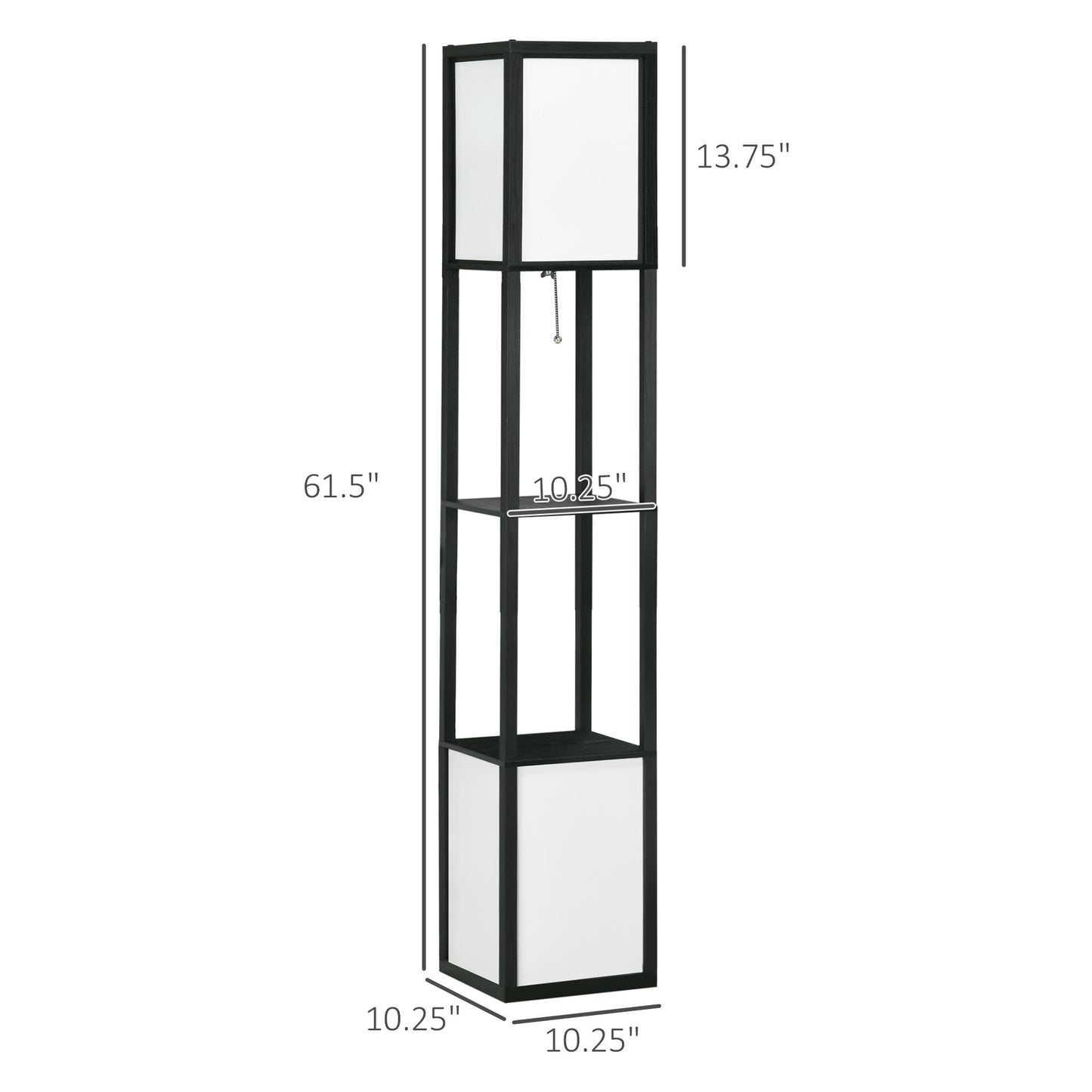 HOMCOM Modern Floor Lamp with Shelves & Dual Ambient Lighting, Tall Standing Lamp for Living Room, Bedroom with Fabric Lampshade (Bulb not Included), Black