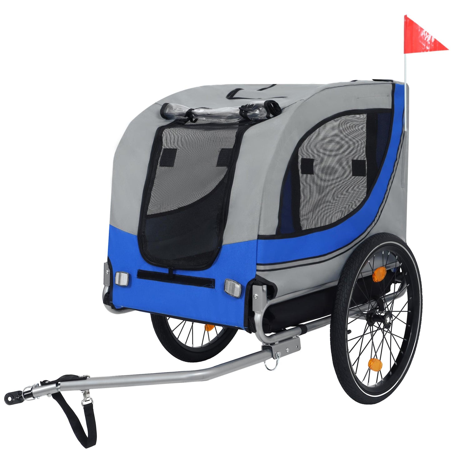 Large Folding Bike Trailer for Dogs – 120LB Capacity All-Terrain Pet Carrier, Durable Steel Frame for Cycling, Jogging, Camping & Outdoor Adventures, Gray- Blue