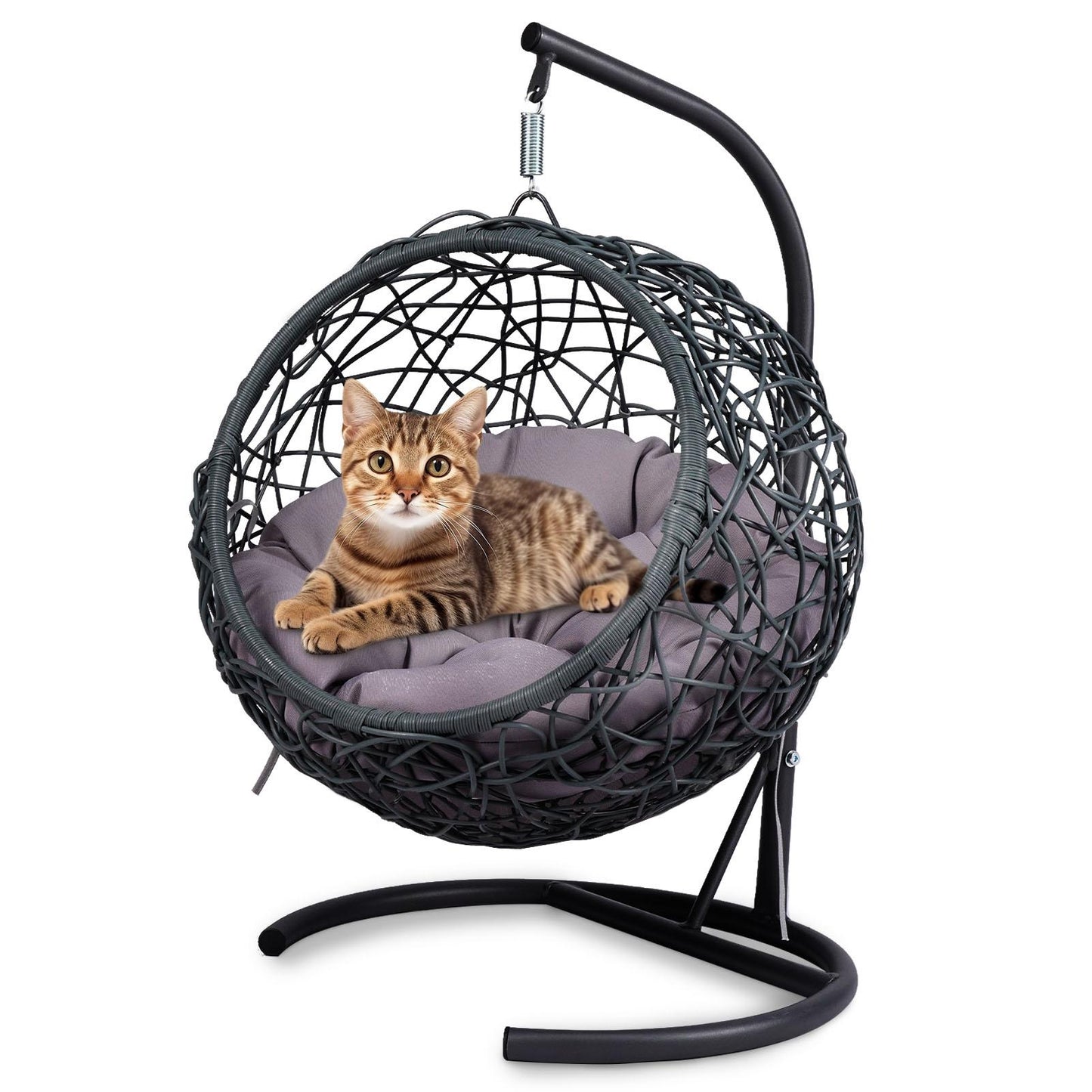 Cat Swing Bed with Stand & Cushion, Cat Egg Chair with Rattan Wicker Appearance, Indoor Hanging Swinging Cat Bed for Cats, Small Dogs, and Small Animals.Gray.