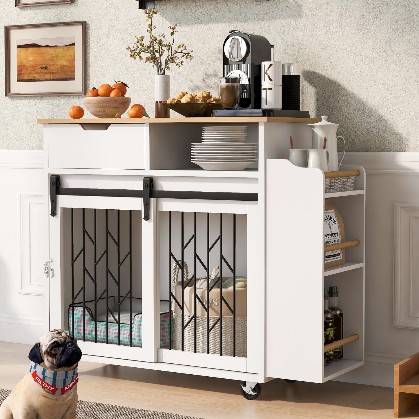 Furniture Style 2 in 1 PET FRIENDLY Dog Crate Kitchen Island End Table Pet Friendly Furniture