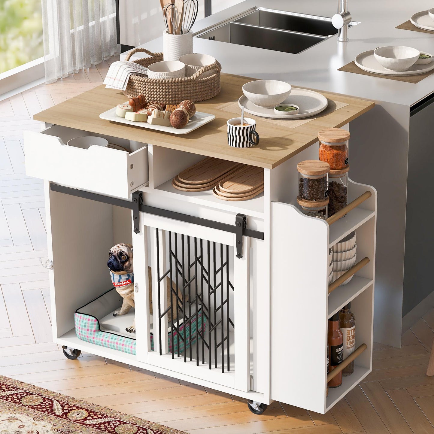 Furniture Style 2 in 1 PET FRIENDLY Dog Crate Kitchen Island End Table Pet Friendly Furniture