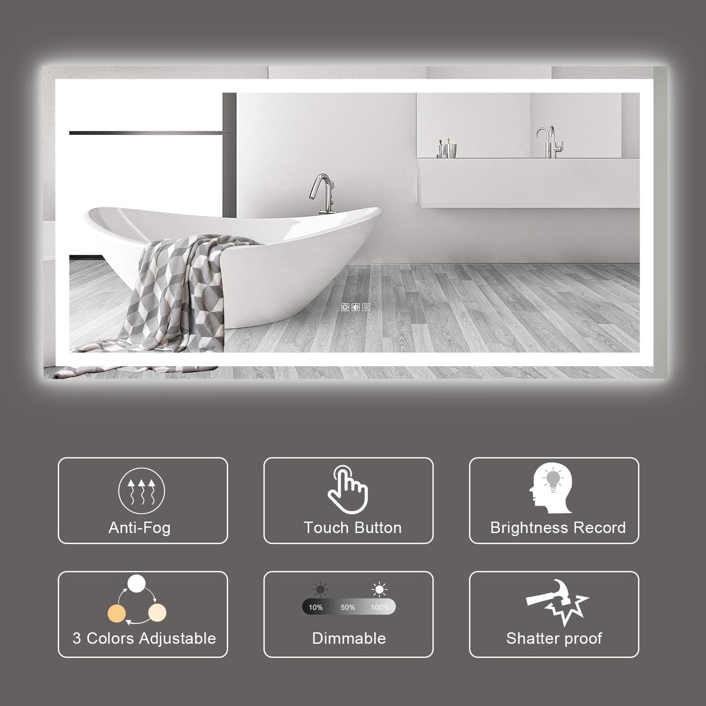 72"×36" LED Mirror Light Bathroom,anti-Fog & Dimming Led Bathroom Vanity Mirror