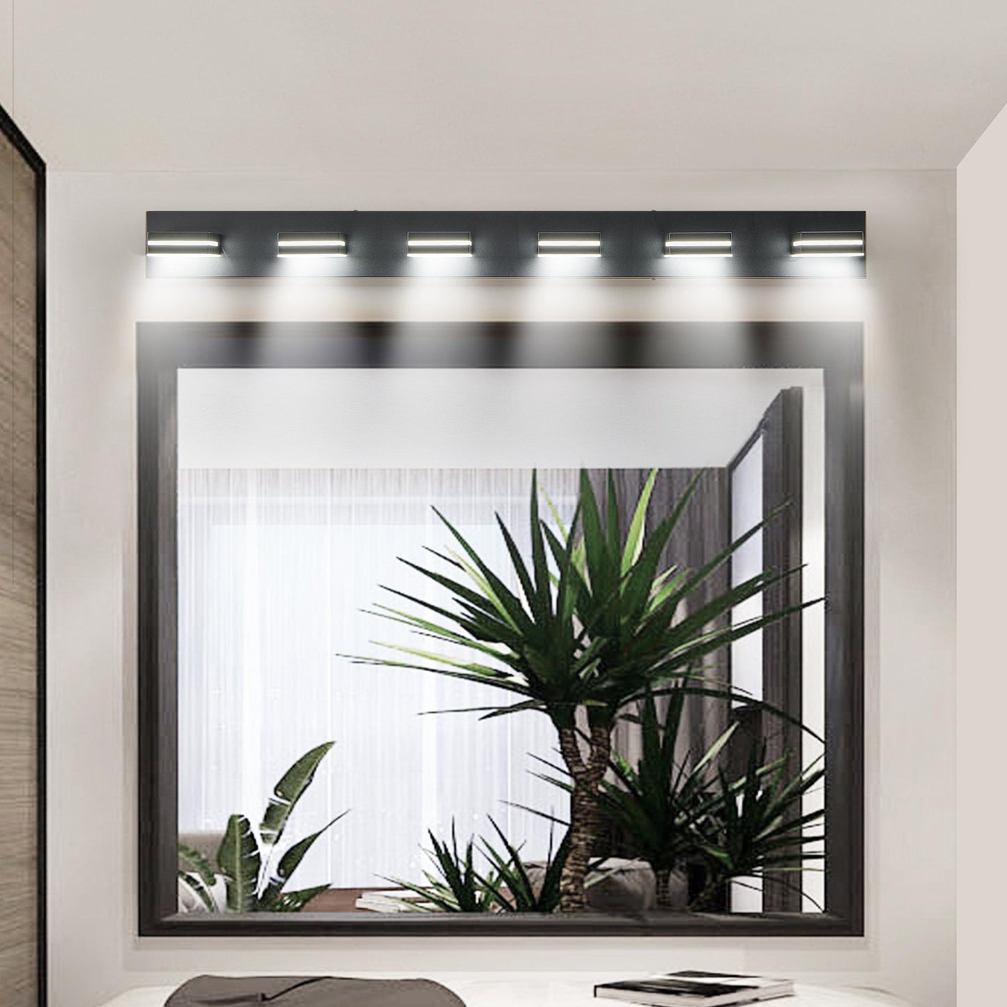 Modern Black LED Vanity Light, 6-Lights Wall Sconce for Bathroom and Mirror, Sleek Minimalist Design, Energy-Efficient, Easy to Install