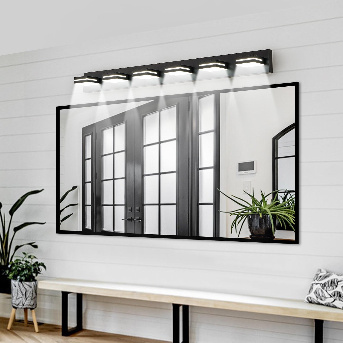 Modern Black LED Vanity Light, 6-Lights Wall Sconce for Bathroom and Mirror, Sleek Minimalist Design, Energy-Efficient, Easy to Install