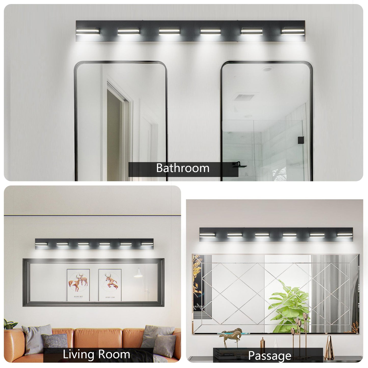 Modern Black LED Vanity Light, 6-Lights Wall Sconce for Bathroom and Mirror, Sleek Minimalist Design, Energy-Efficient, Easy to Install