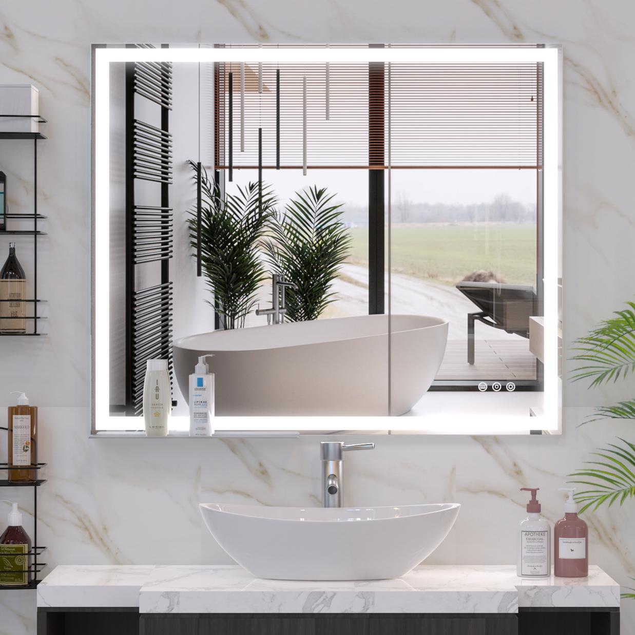 30x36 inch LED Bathroom Vanity Mirror Wall Mounted Adjustable White/Warm/Natural Lights Anti-Fog Touch Switch with Memory Modern Smart Large Bathroom Mirrors