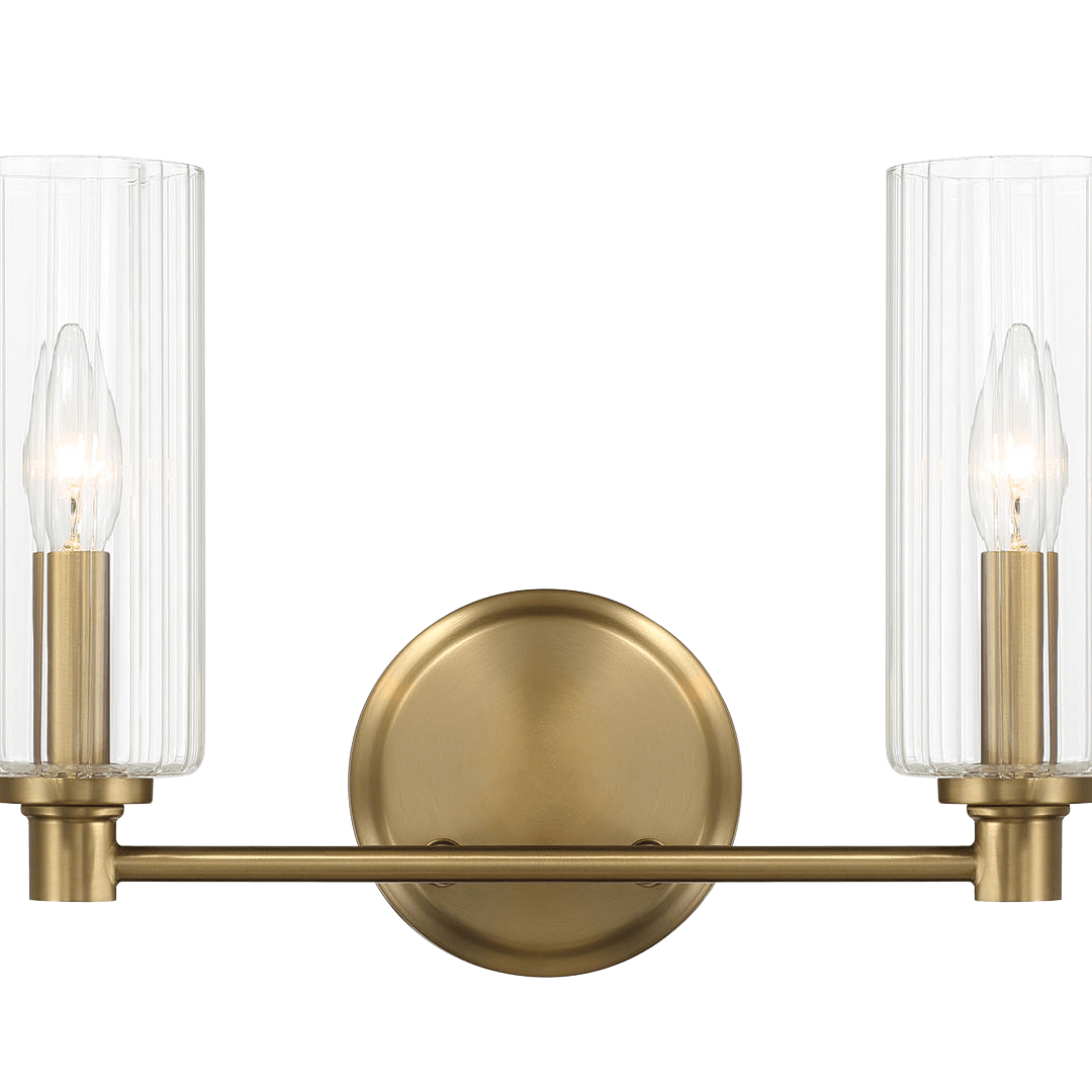 Regal Double Light Vanity With Clear Ribbed Glass - Satin Brass