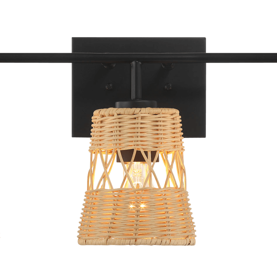 Moonlit Three Lights Wall Sconce With Rattan Shade, Bathroom Lighting Fixtures Over Mirror