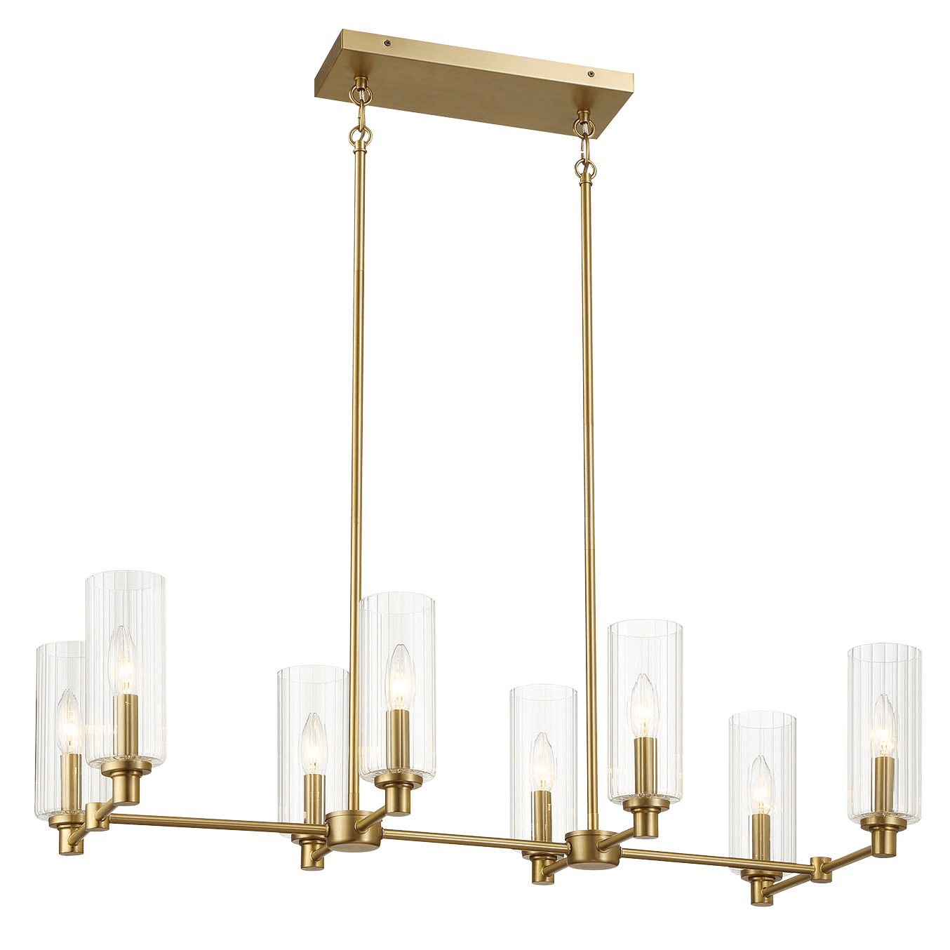 Willow Eight Lights Island With Clear Ribbed Glass Pendant Lamp - Satin Brass