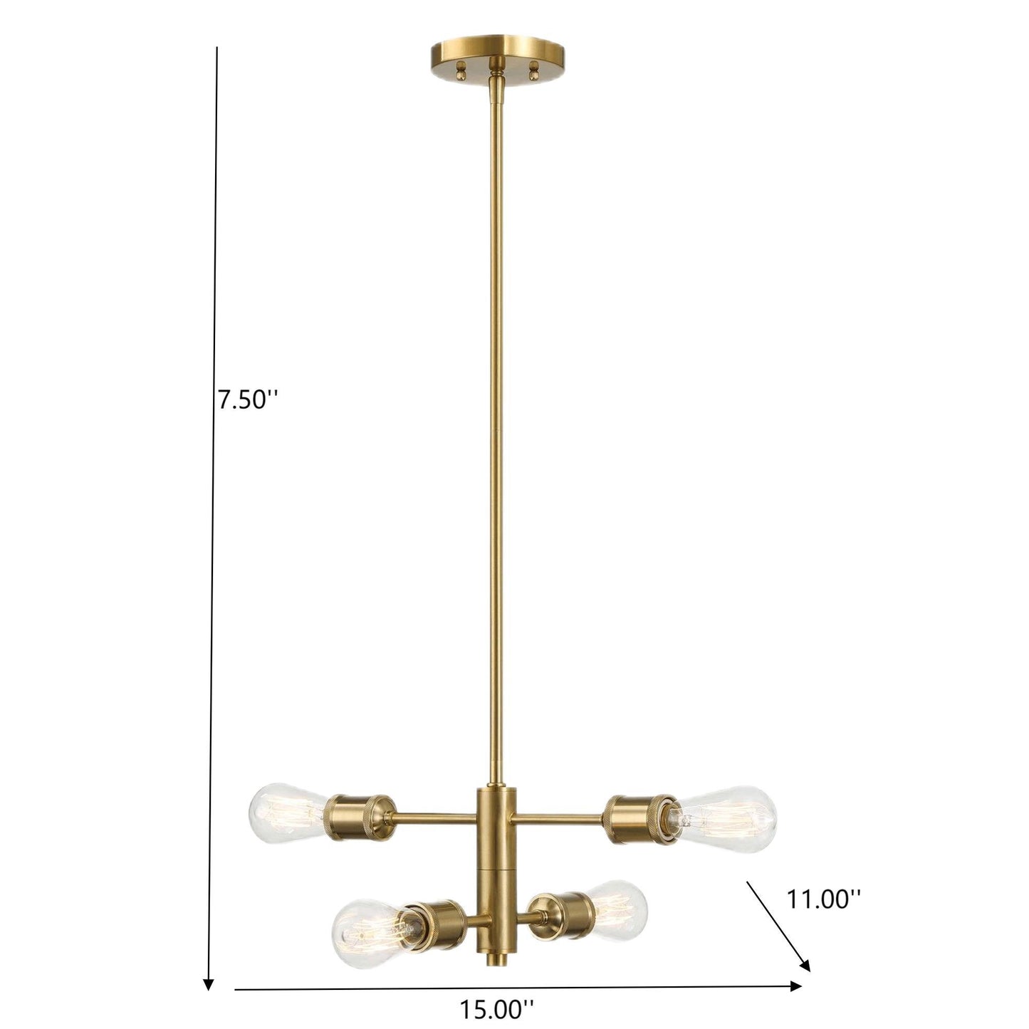 Trellis Four Lights Modern Gold Chandelier Vintage Pendant Fixture for Living Room Dining Kitchen 15"W × 6.75"H