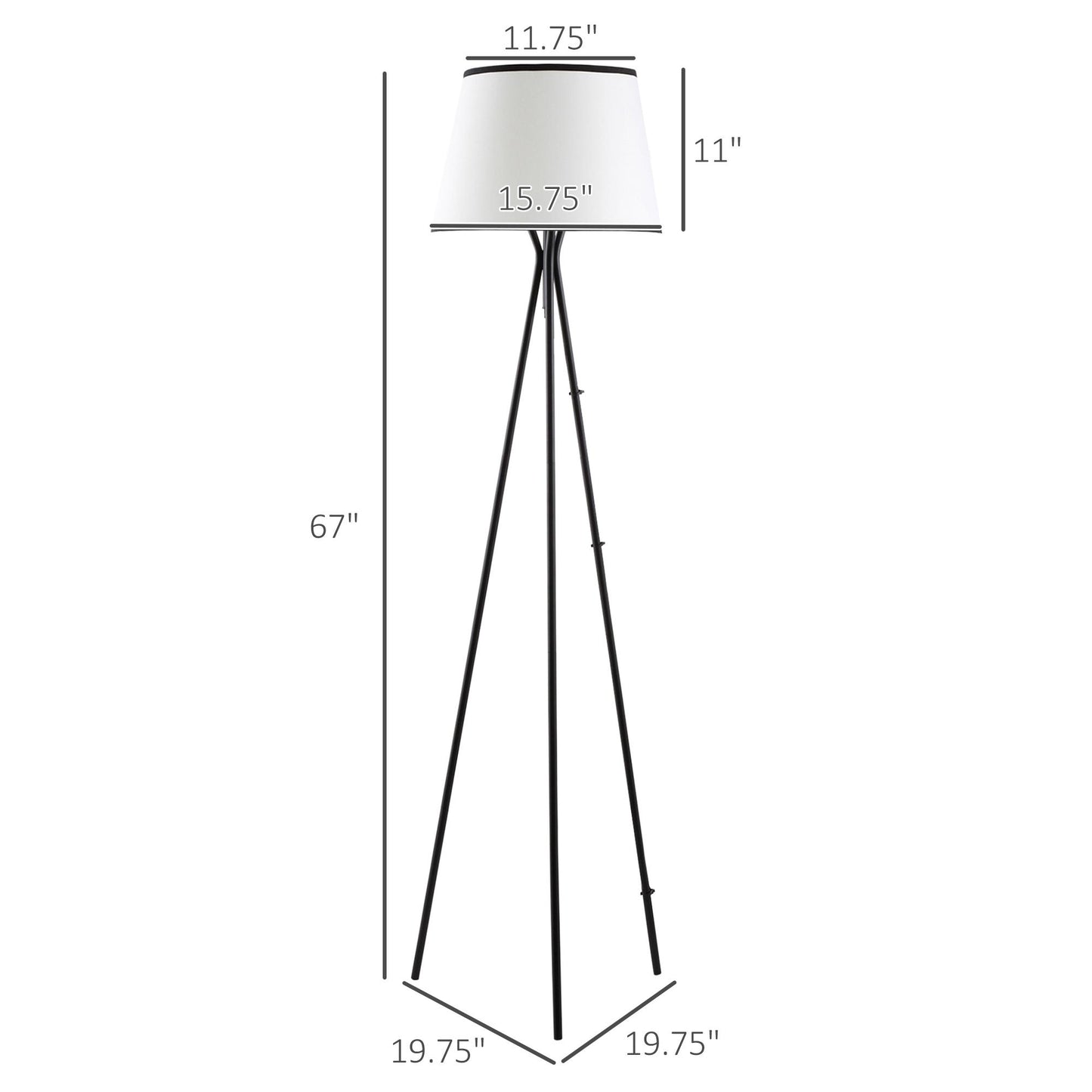 HOMCOM Modern Tripod Floor Lamp Free Standing Land Lamp w/ Steel Frame, Footswitch, Fabric Lampshade and E26 Base for Living Room, Bedroom, Office, Black
