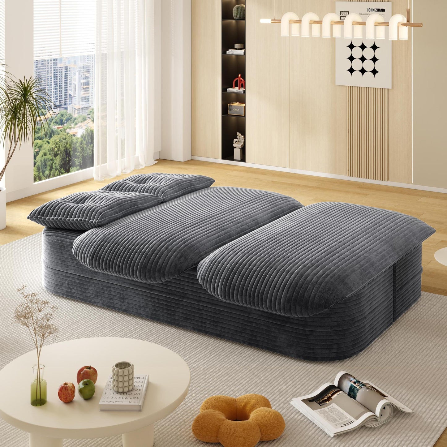 78.7" Modern 2-in-1 Foldable Sofa with Functional Blanket and 2 Soft Pillows,Comfortable Plush Corduroy Fabric Sofa, Convertible Sleeper Sofa Bed, Deep Seat Sofa Couch for Living Room, Bedroom