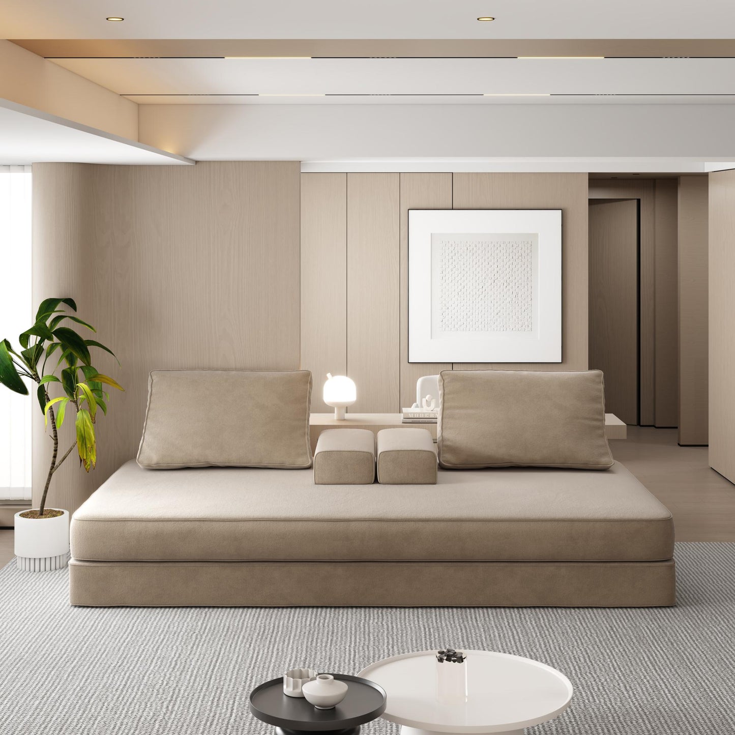 86.6"Multifunctional Convertible Sofa Bed with 2 Removable Backrests and 2 Pillows,Fuffy Chenille Fabric Sofa,Chaise Lounge,Game Pad,DIY Modern Upholstered Couch,Deep Seat Couch for Living Room,Office