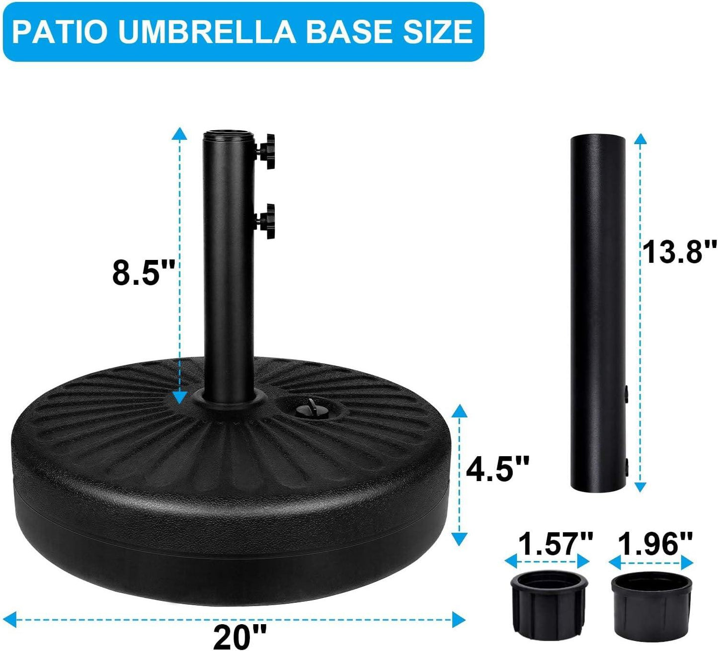 50lbs 20" Capacity Fillable Patio Umbrella Base for Outdoor Lawn, Garden, Black-Round