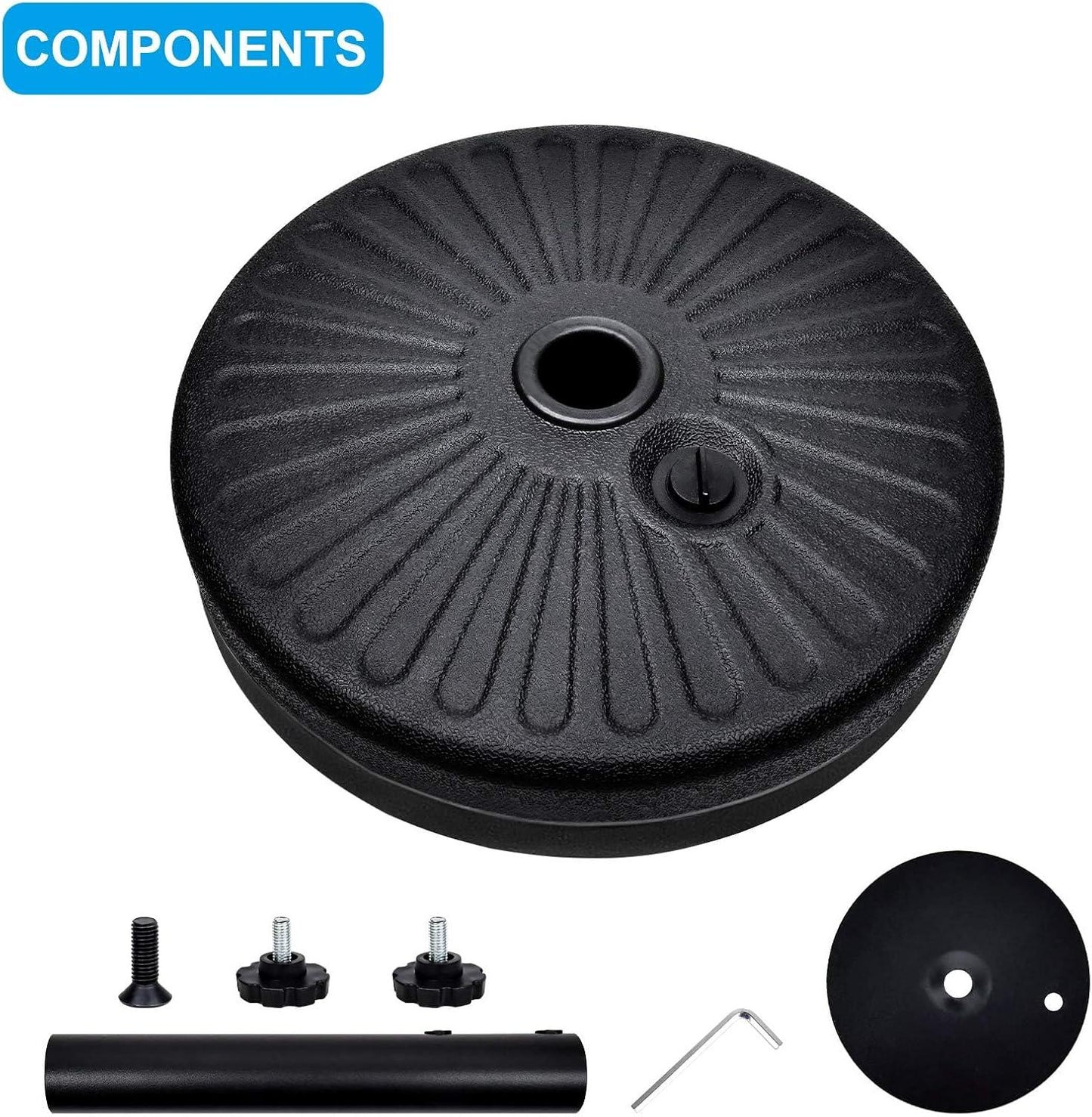 50lbs 20" Capacity Fillable Patio Umbrella Base for Outdoor Lawn, Garden, Black-Round