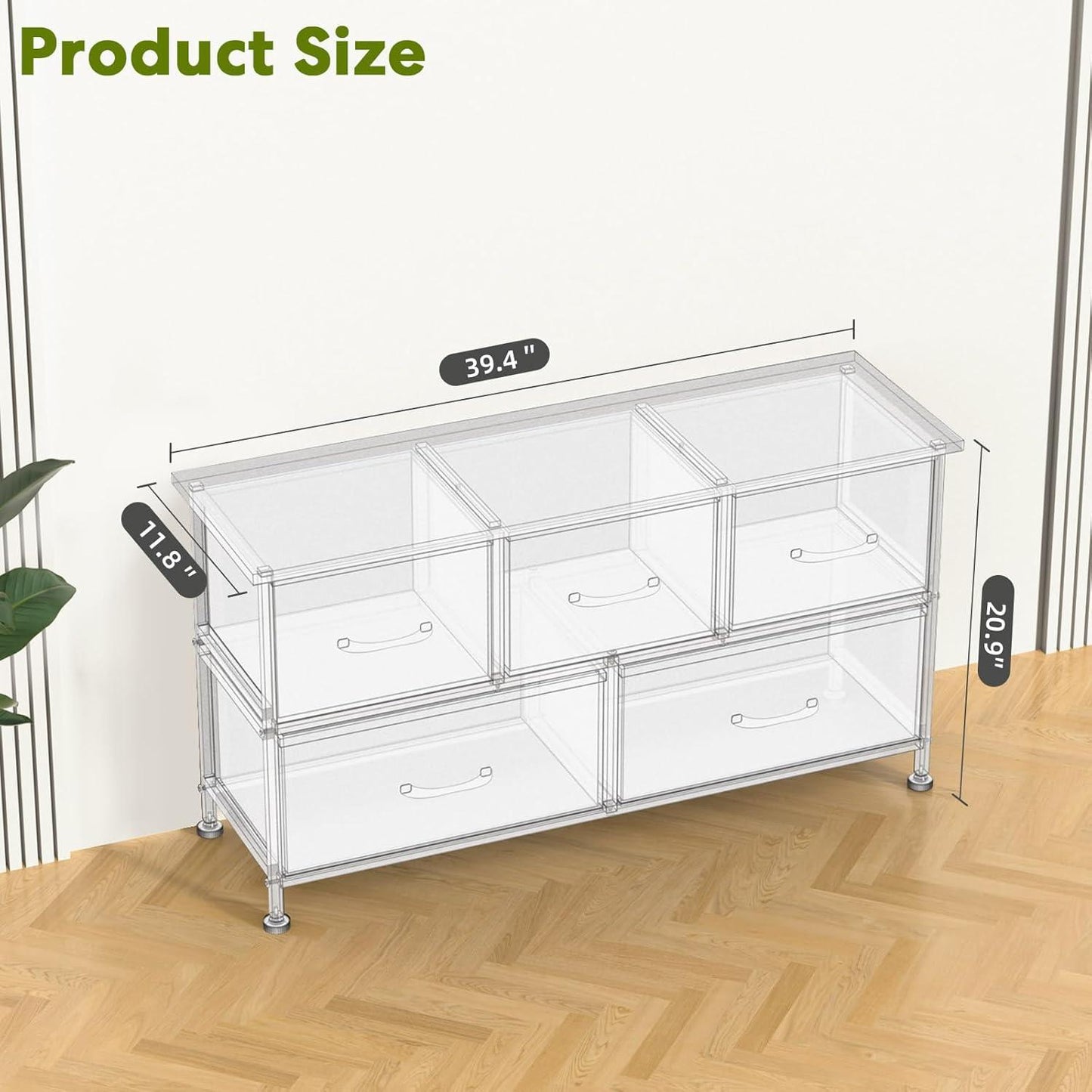 5 Drawers Dresser for Bedroom, Kidsroom Furniture, Wide Chest of Drawers, Storage Organizer Units with Fabric Bins for Closet, Entryway, Metal Frame, Waterproof Wood Top, Adjustable Feet