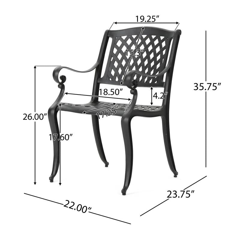 Antique Matte Black Patio Dining Set Grimm Outdoor Dining Armchair (Set of 2)