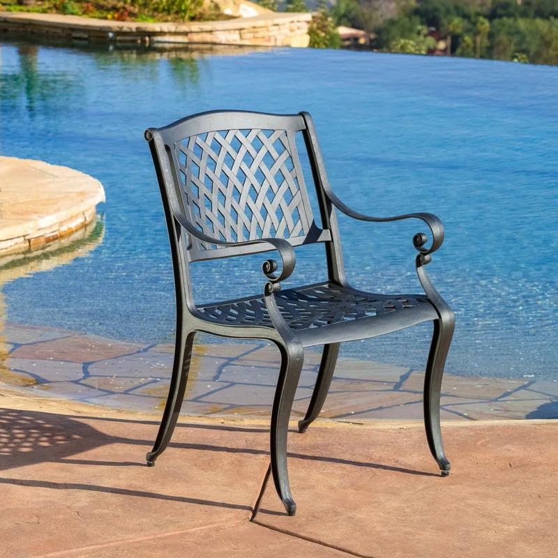 Antique Matte Black Patio Dining Set Grimm Outdoor Dining Armchair (Set of 2)