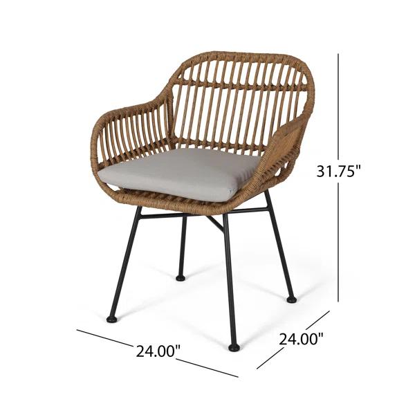 Christopher Knight Home Rodney Outdoor Woven Faux Rattan Chairs with Cushions (Set of 2), Light Brown and Beige Finish