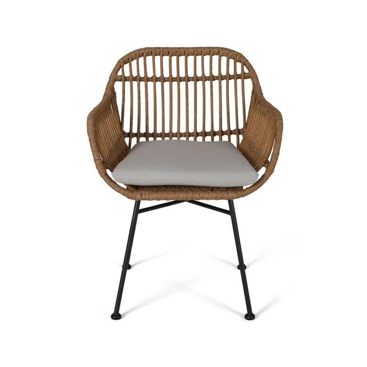 Christopher Knight Home Rodney Outdoor Woven Faux Rattan Chairs with Cushions (Set of 2), Light Brown and Beige Finish