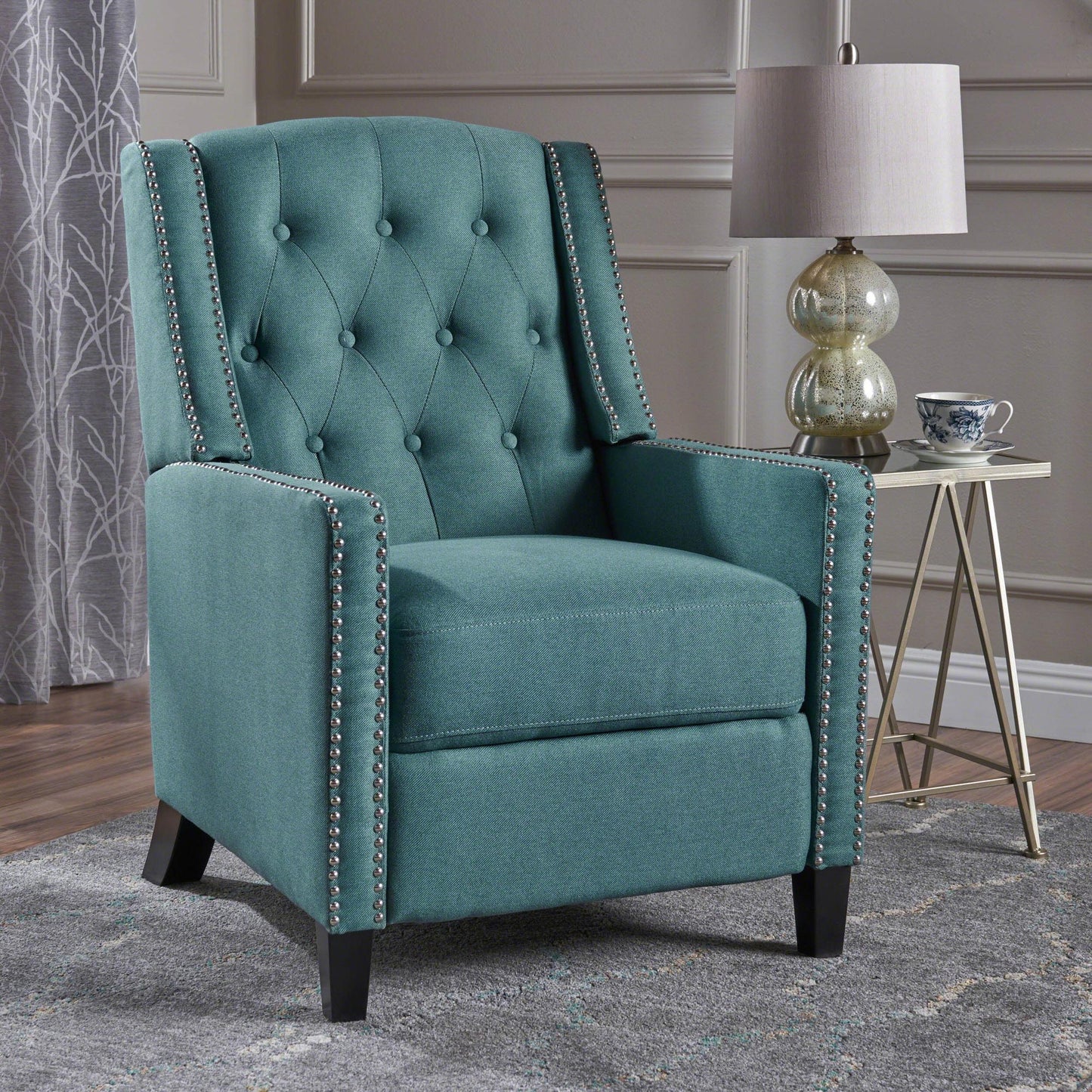 Classic Teal Fabric Push Back Chair, Teal