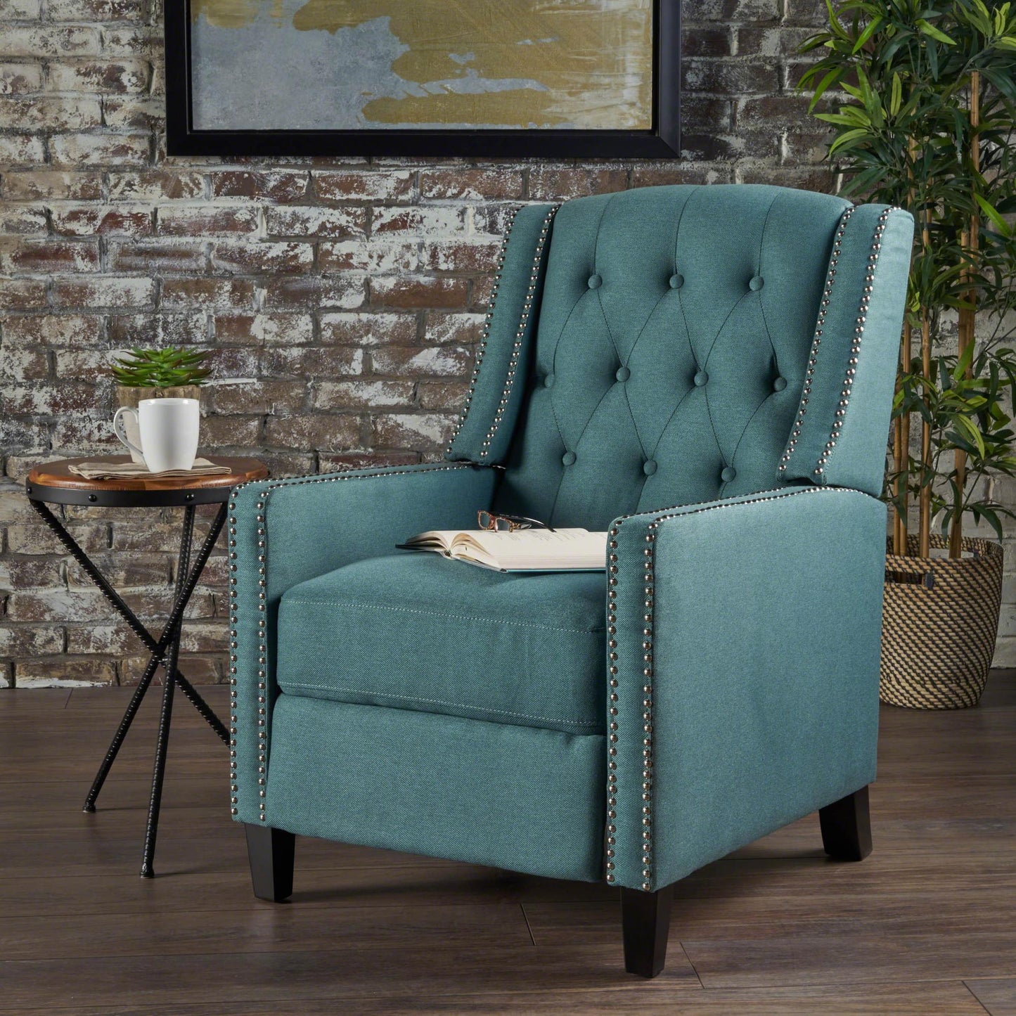 Classic Teal Fabric Push Back Chair, Teal