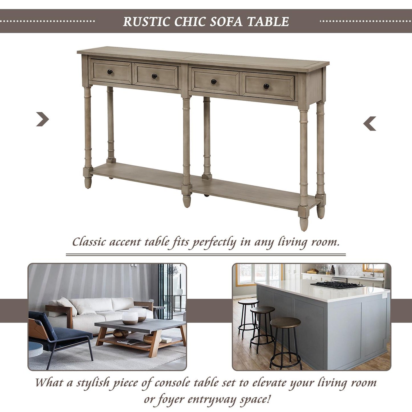 Console Table Sofa Table Easy Assembly with Two Storage Drawers and Bottom Shelf for Living Room, Entryway (Gray Wash)