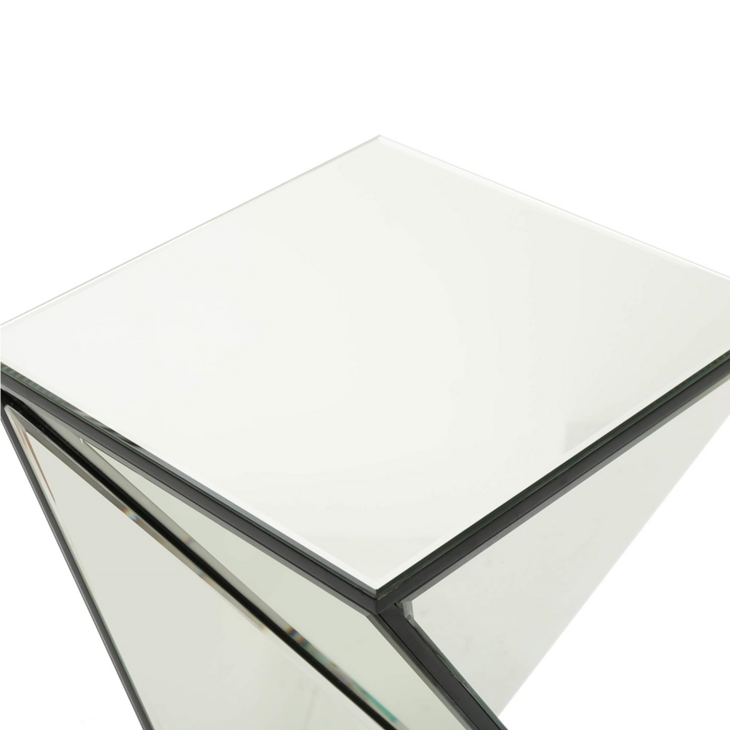 Geometrical Mirrored Side Table, Silver, Durable and Clear Design, Modern, Chic for Livingroom, Bedroom, Office 13.75''(L) x 13.75''(W) x 25.6''(H)