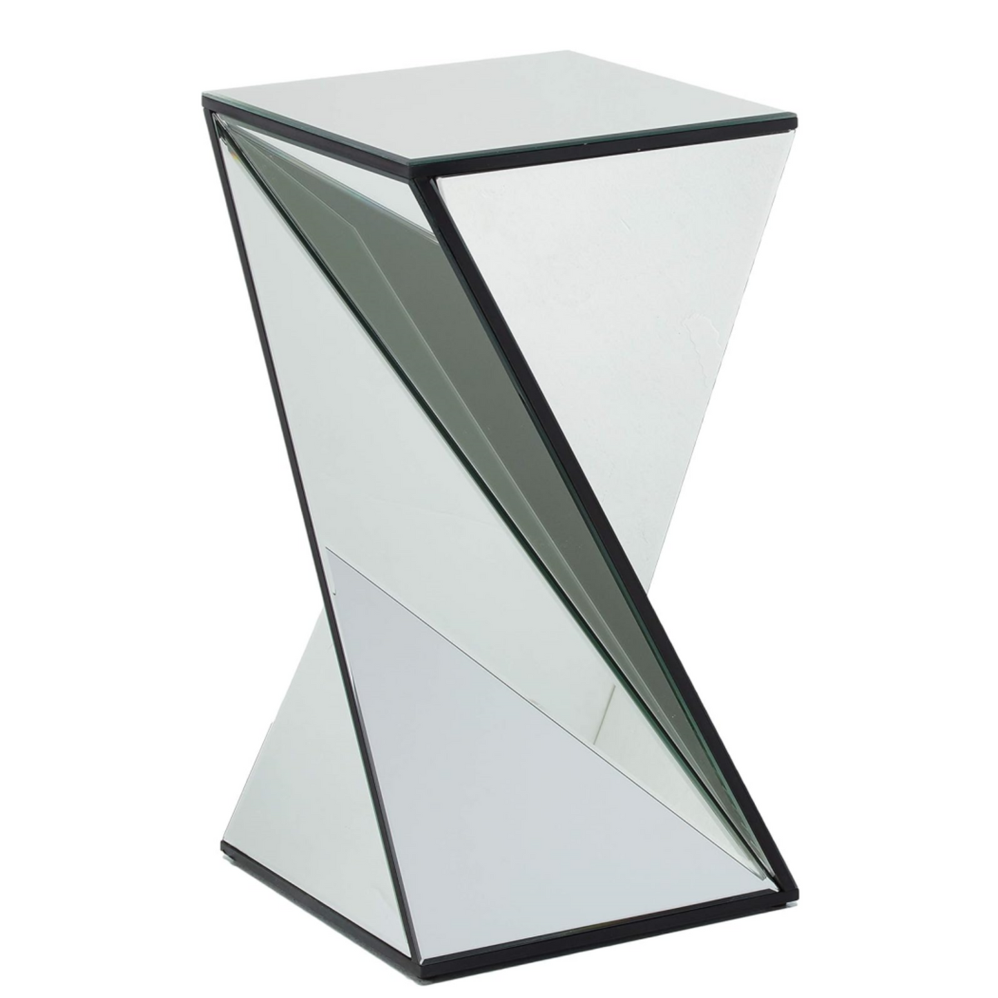 Geometrical Mirrored Side Table, Silver, Durable and Clear Design, Modern, Chic for Livingroom, Bedroom, Office 13.75''(L) x 13.75''(W) x 25.6''(H)