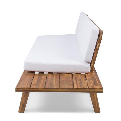 Hillcrest 2 Seater Sofa Indoor Minimalist Acacia Wood Right Side Sofa with White Cushions