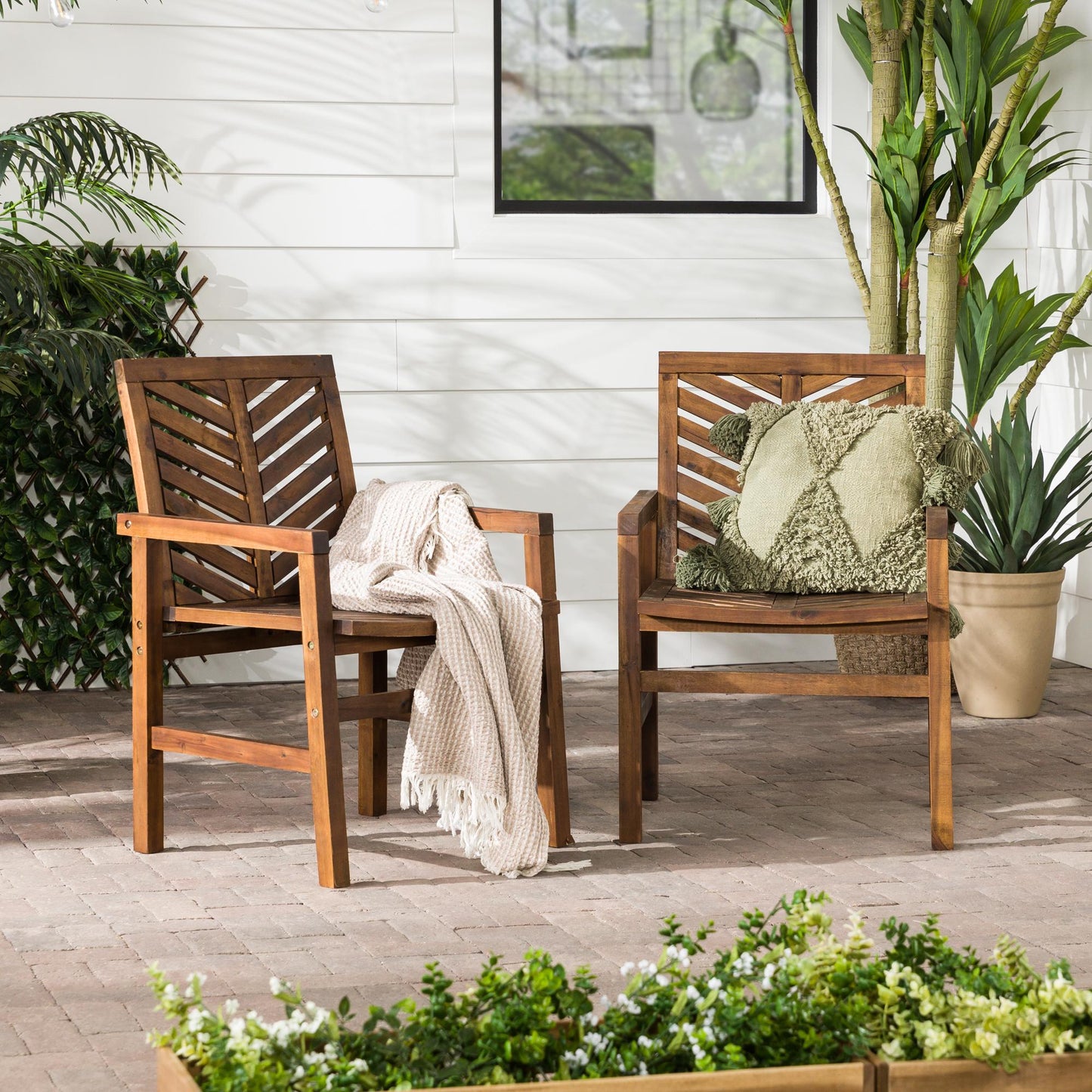 Modern 2-Piece Chevron Patio Chairs - Dark Brown