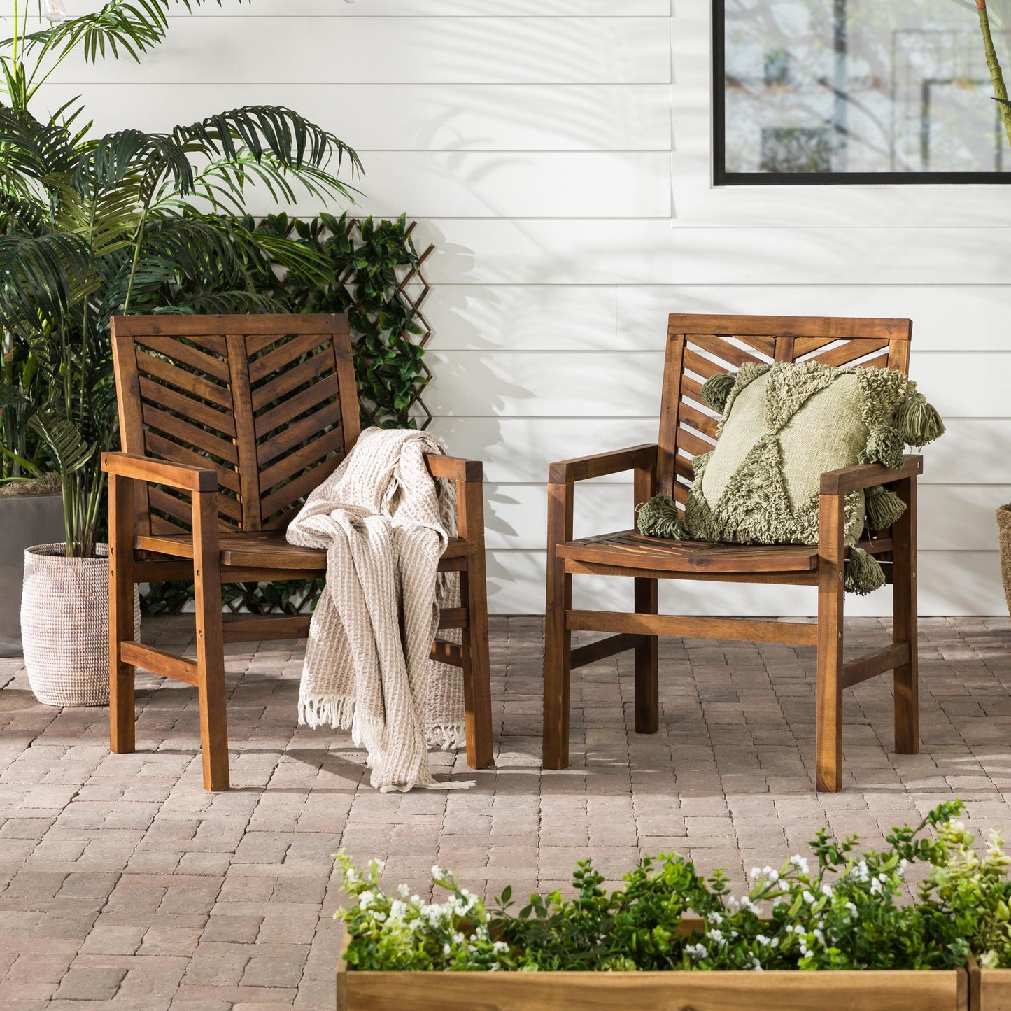 Modern 2-Piece Chevron Patio Chairs - Dark Brown