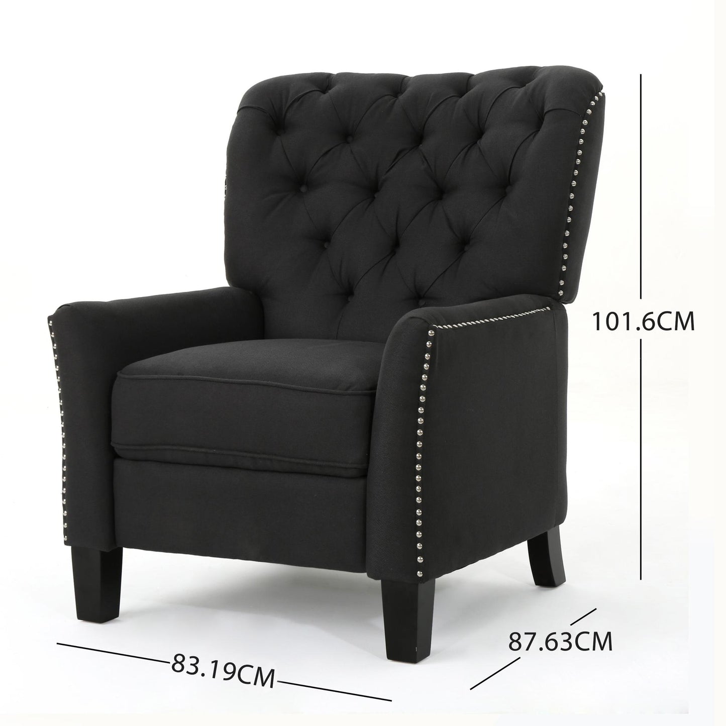 Modern Dark Grey Fabric Push Back Recliner, Antique Dark Grey